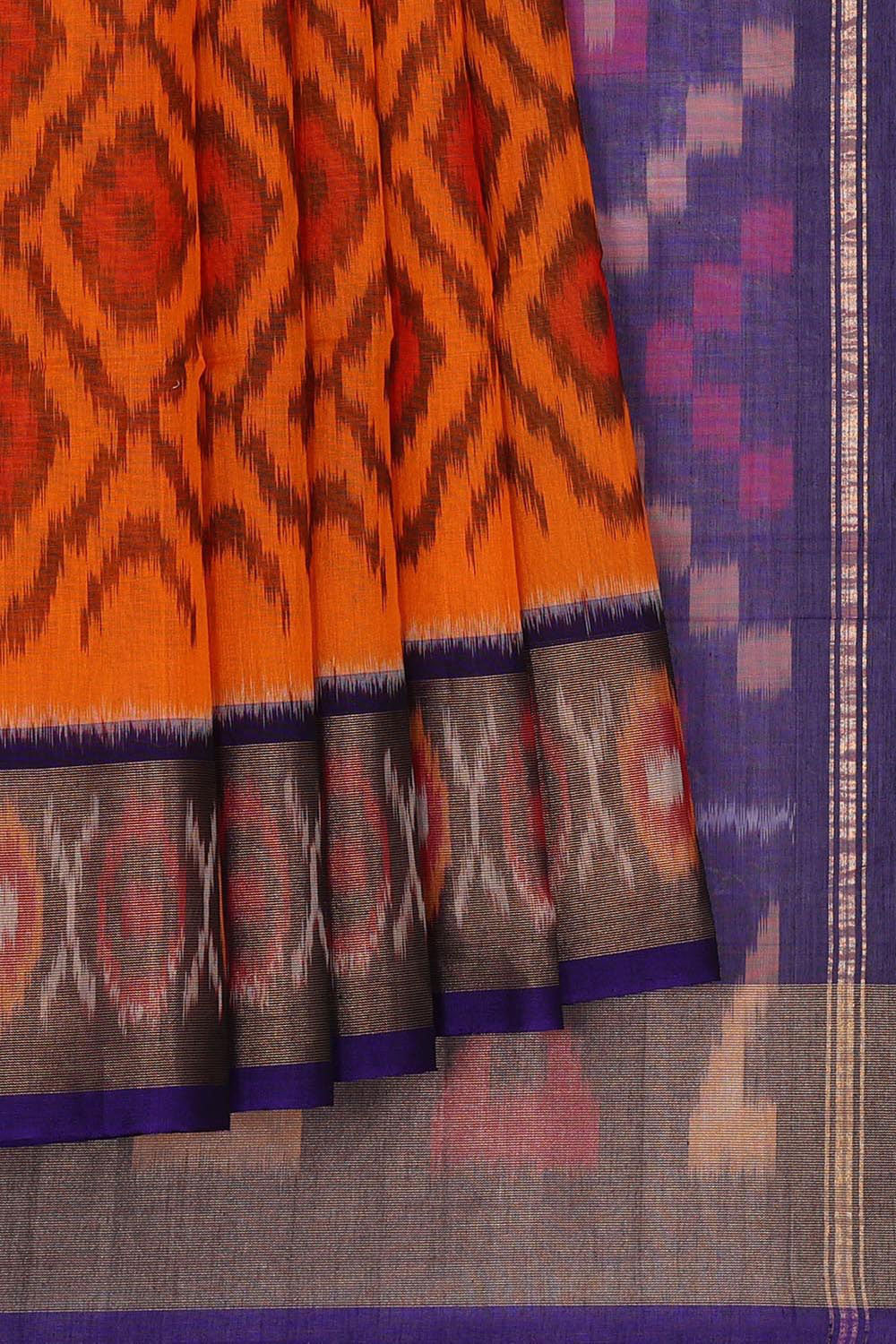 Kalanjali Ikat Cotton Silk Orange Saree – Women's