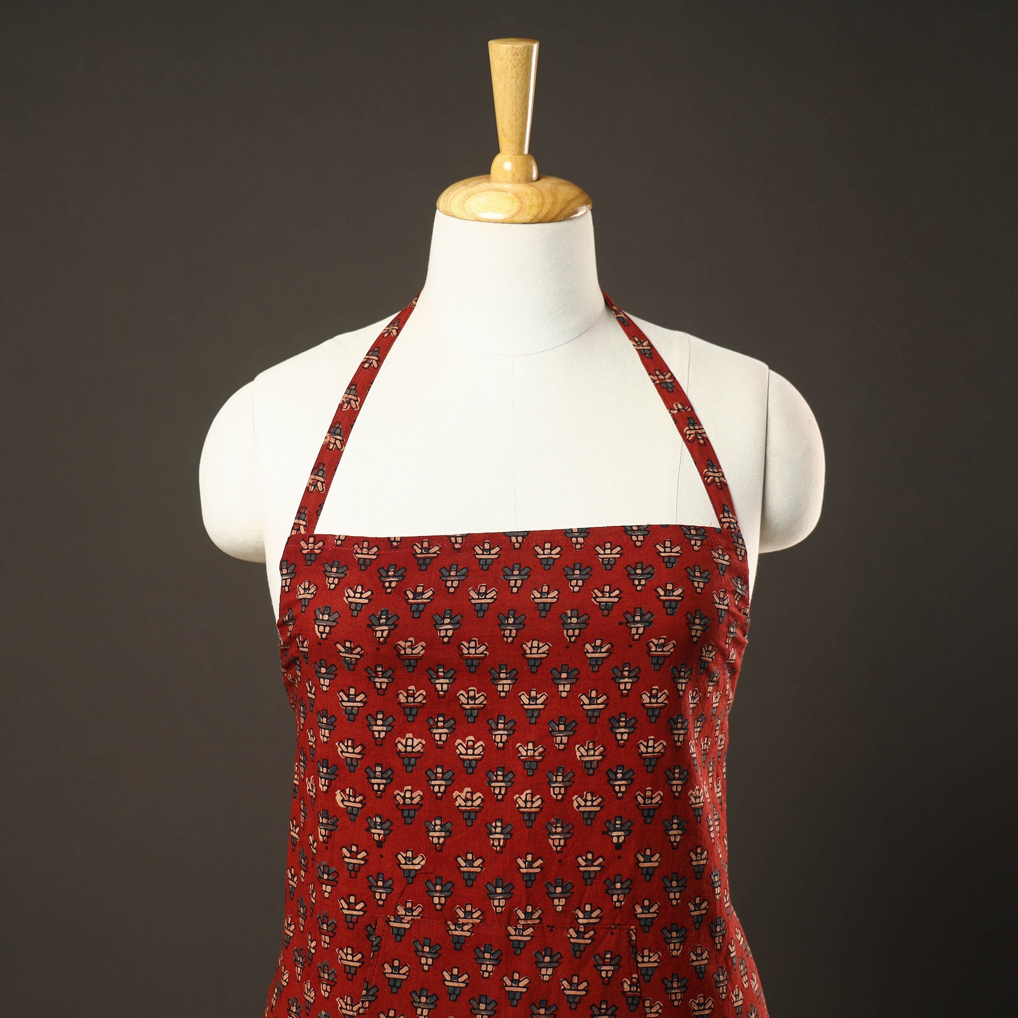ITOKRI CRAFTS INITIATIVE Ajrakh Block Printed Cotton Apron with Pocket 12 - view 2