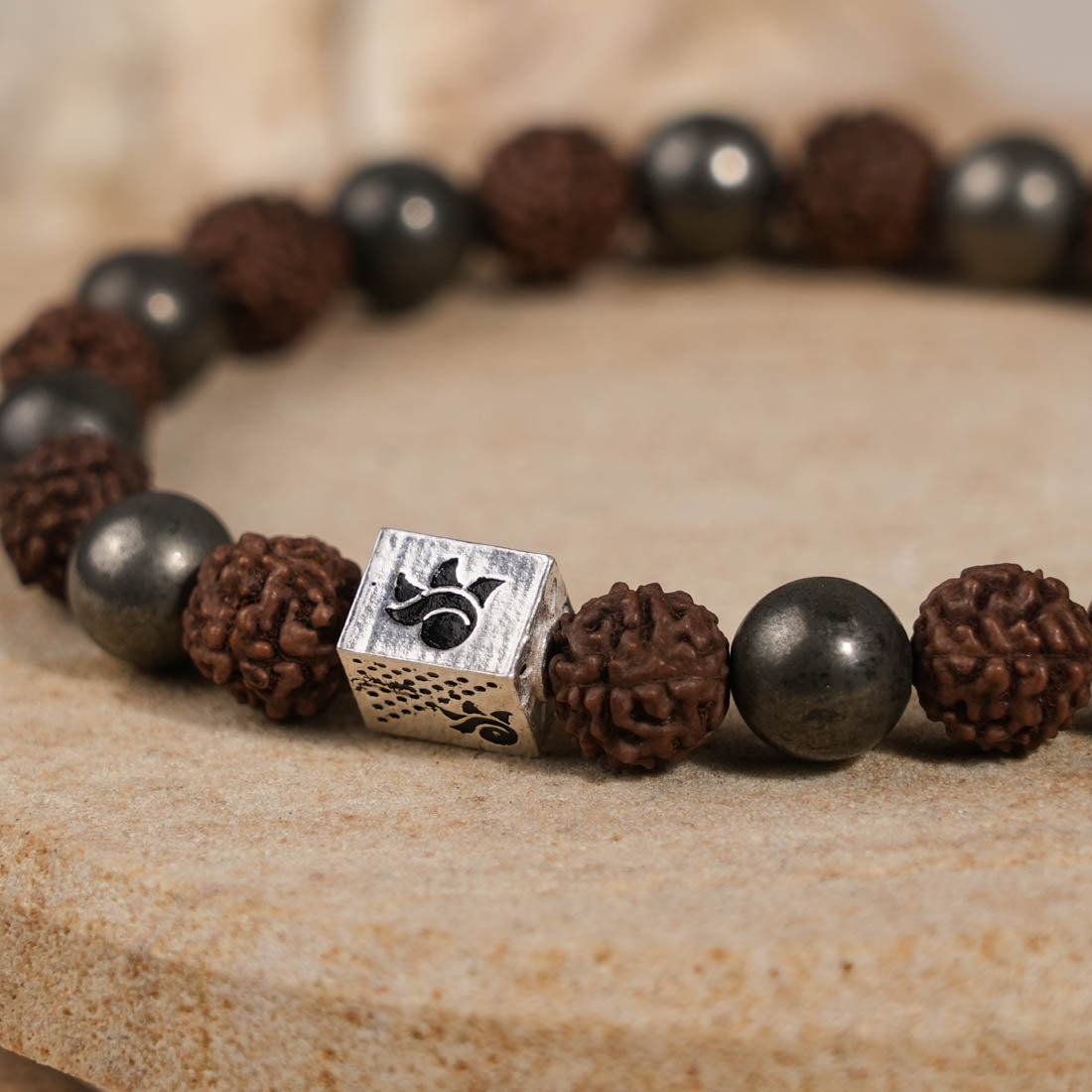 Prinjal Jewellers Rudraksha with Pyrite Beads Bracelet