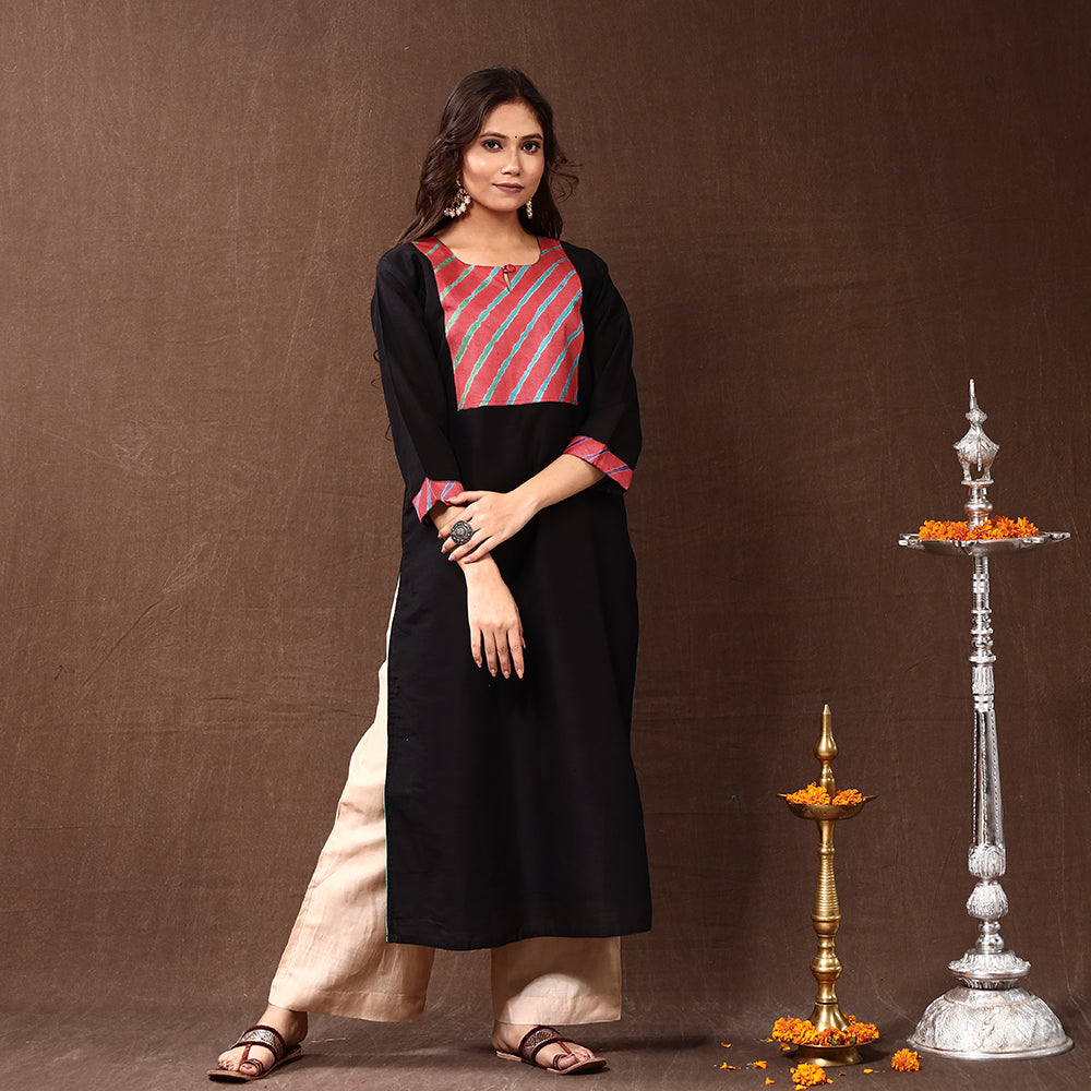 ITOKRI CASUALS Black - Silk Plain Long Straight Kurta - view 2