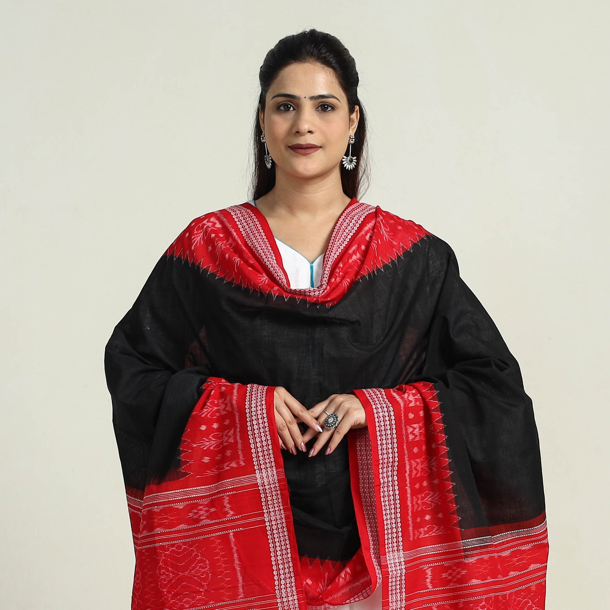 ASHOKA ASSEMBLE - CELEBRATING CRAFTS OF ODISHA Black - Sambalpuri Ikat Weave Handloom Cotton Dupatta 42 - view 3