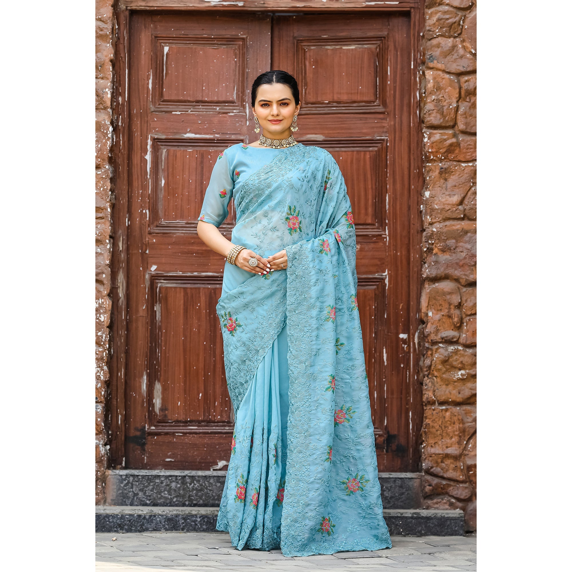 TASARIKA COUTURE Ankita Sky Chiffon Handwork Saree
