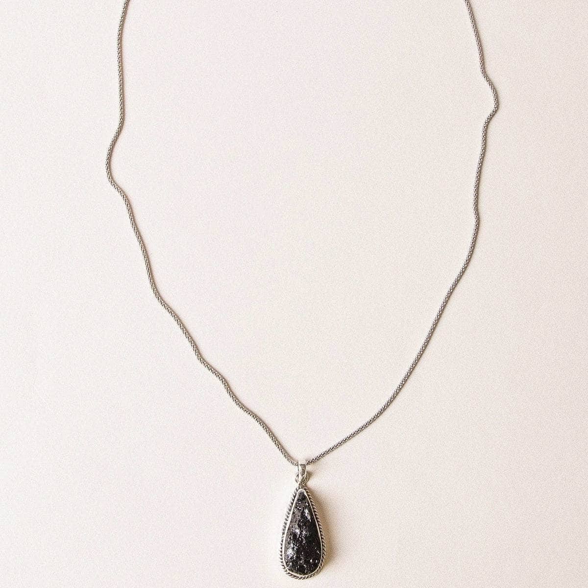 Tiny Rituals Vintage Raw Black Tourmaline Teardrop Silver Pendant - view 4