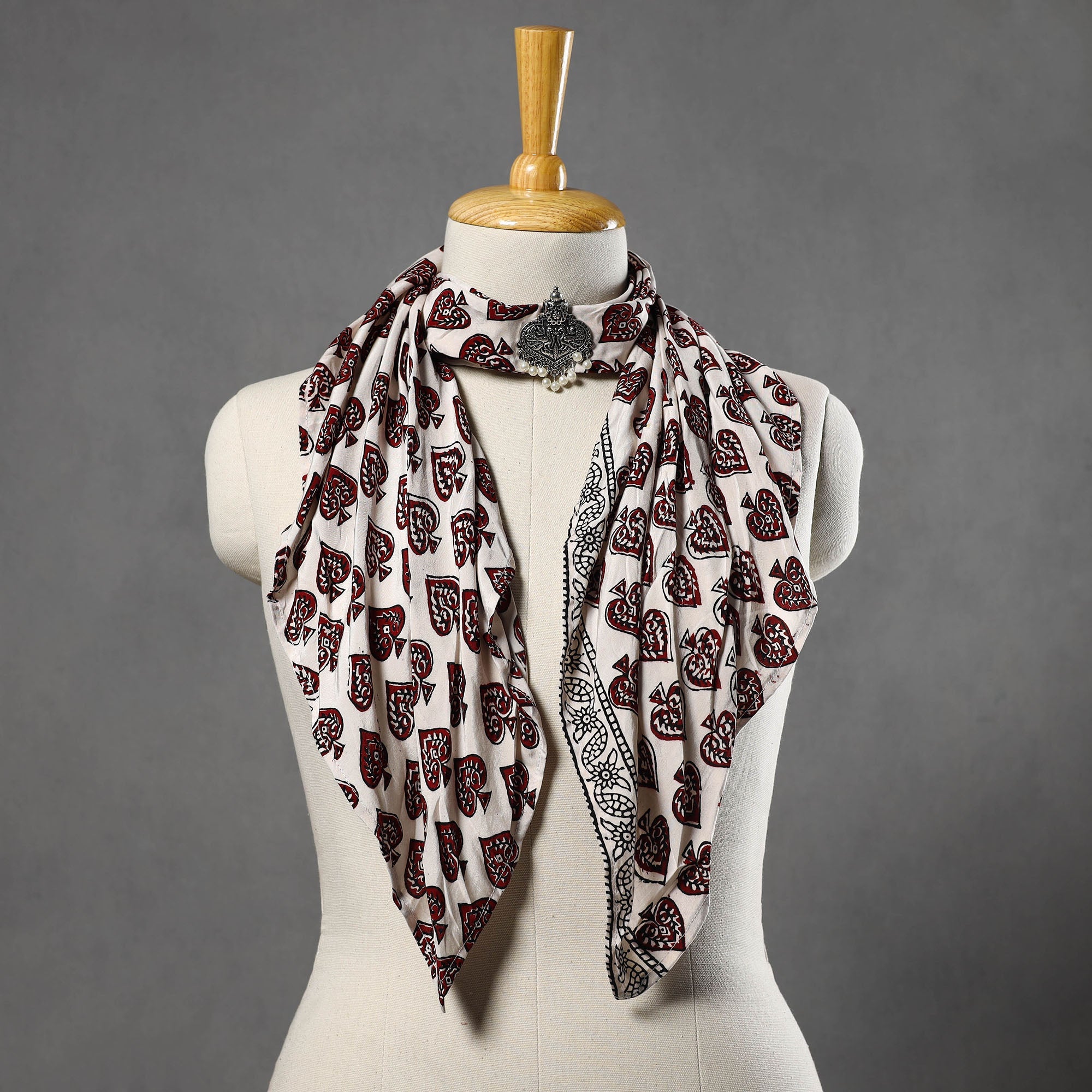 HAVELI CHRONICLES Block Printed Modal Silk Pendant Necklace Scarf 37