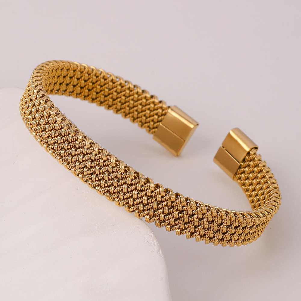 Branta Stainless Steel Braided Flat C-shaped opening Bracelet For Men