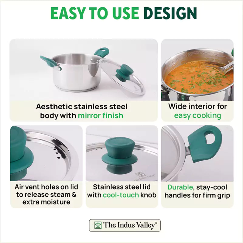 The Indus Valley Tri-Steel Stainless Steel Biryani Pot+ Lid, Premium Quality, Tri-ply (3 Layer) Bottom, Soft-touch Handles, 100% Toxin-free, Non-stick - view 8