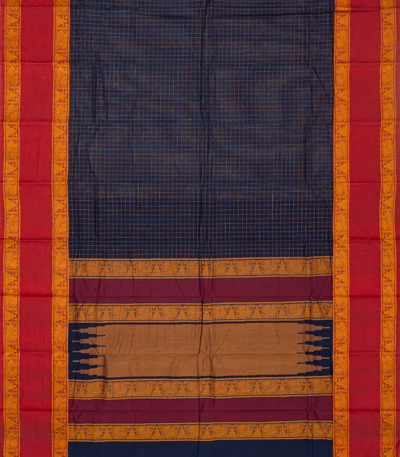 RmKV Navy Blue Handloom Kanchi Cotton Saree With Crimson Border - view 2