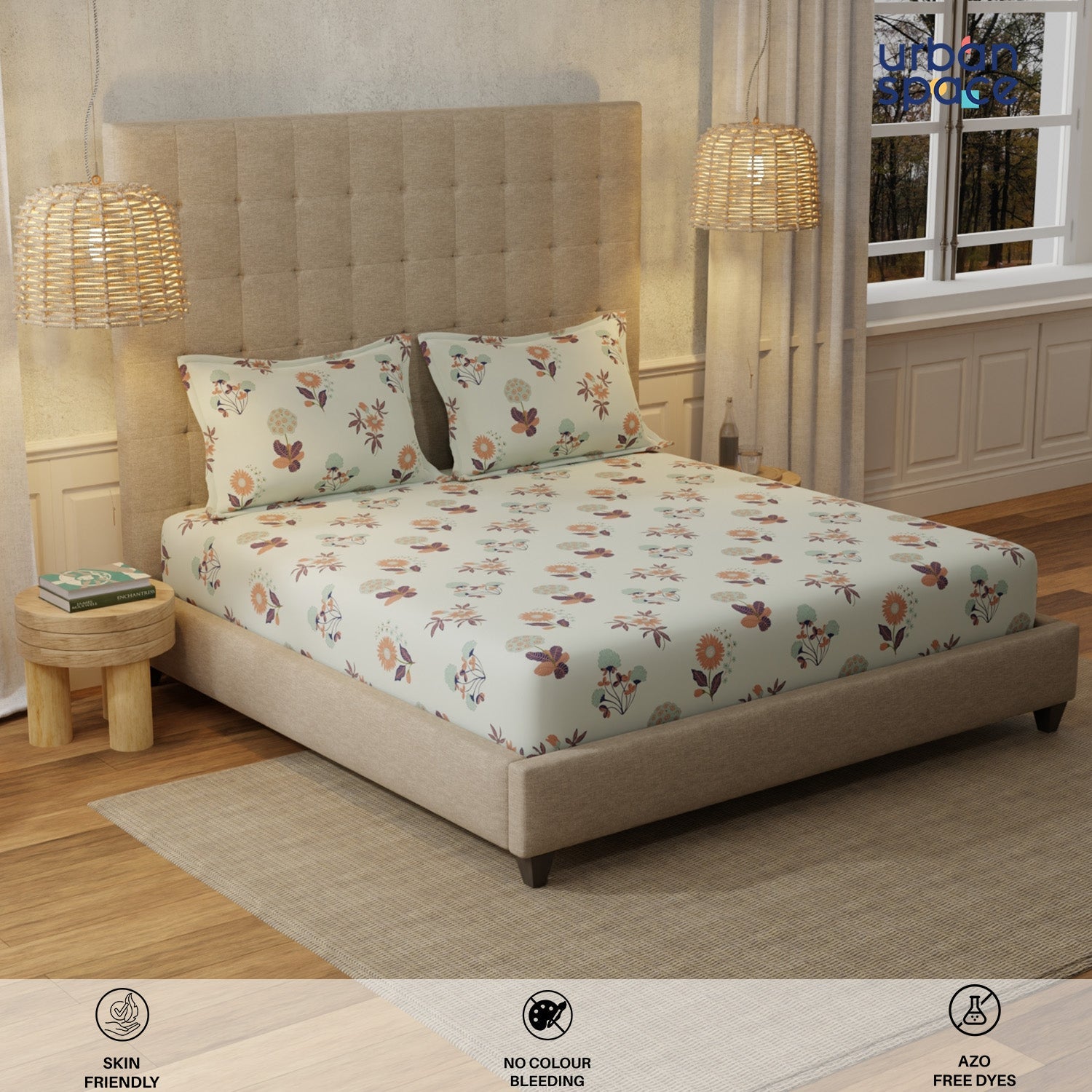 Urban Space -Home Furnishing Store Serene 200 TC 100% Cotton Single Bedsheet with Pillow Covers - Radiance Grey - view 3