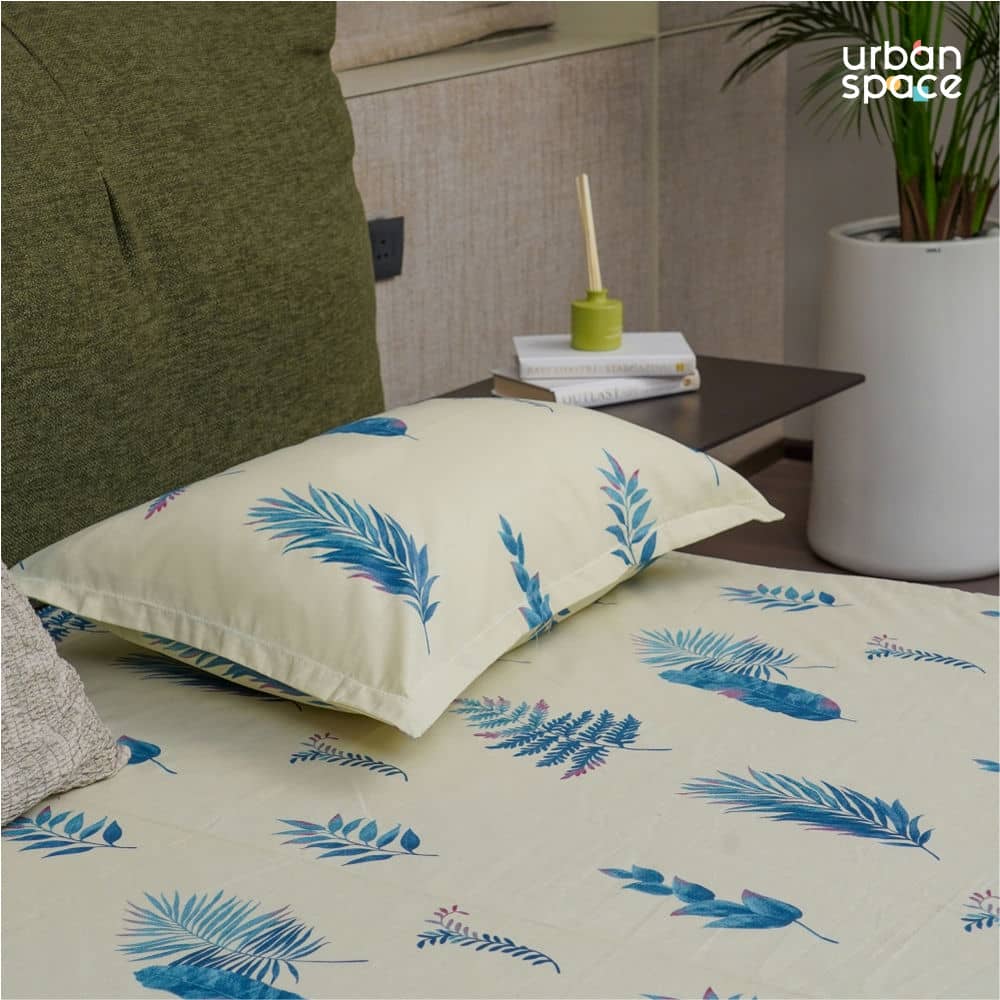 Urban Space -Home Furnishing Store Serene Collection - Breathable 200 TC 100% Pure Cotton Bedsheet with Pillow Cover, Fall Leaves - Milk White - view 2
