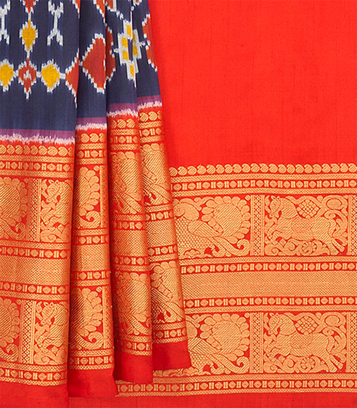 RmKV Blue Handwoven Ikat Silk Saree – Women's