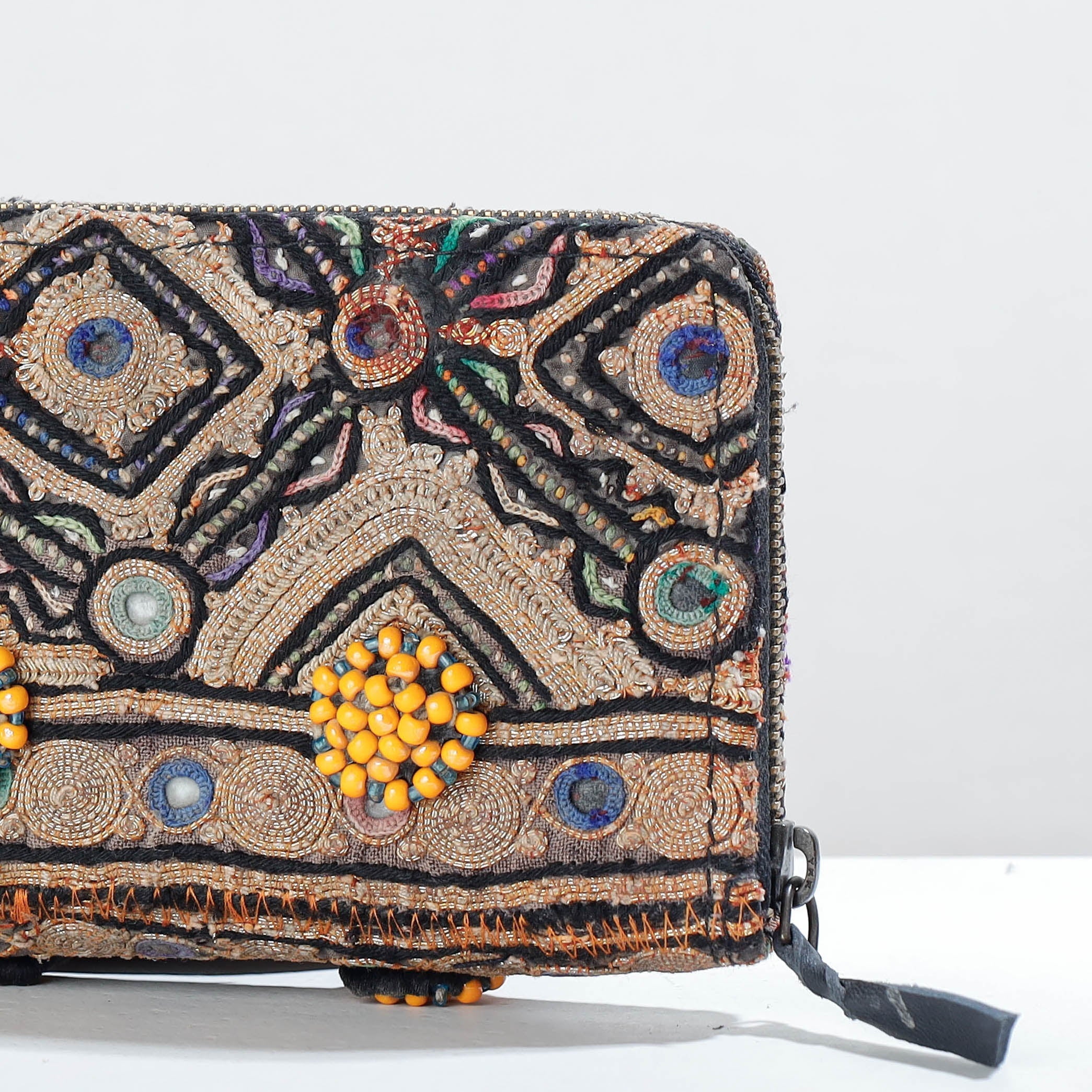 KACHCHH JI CHHAAP Beige - Banjara Vintage Embroidery Mirror Work Wallet - view 2