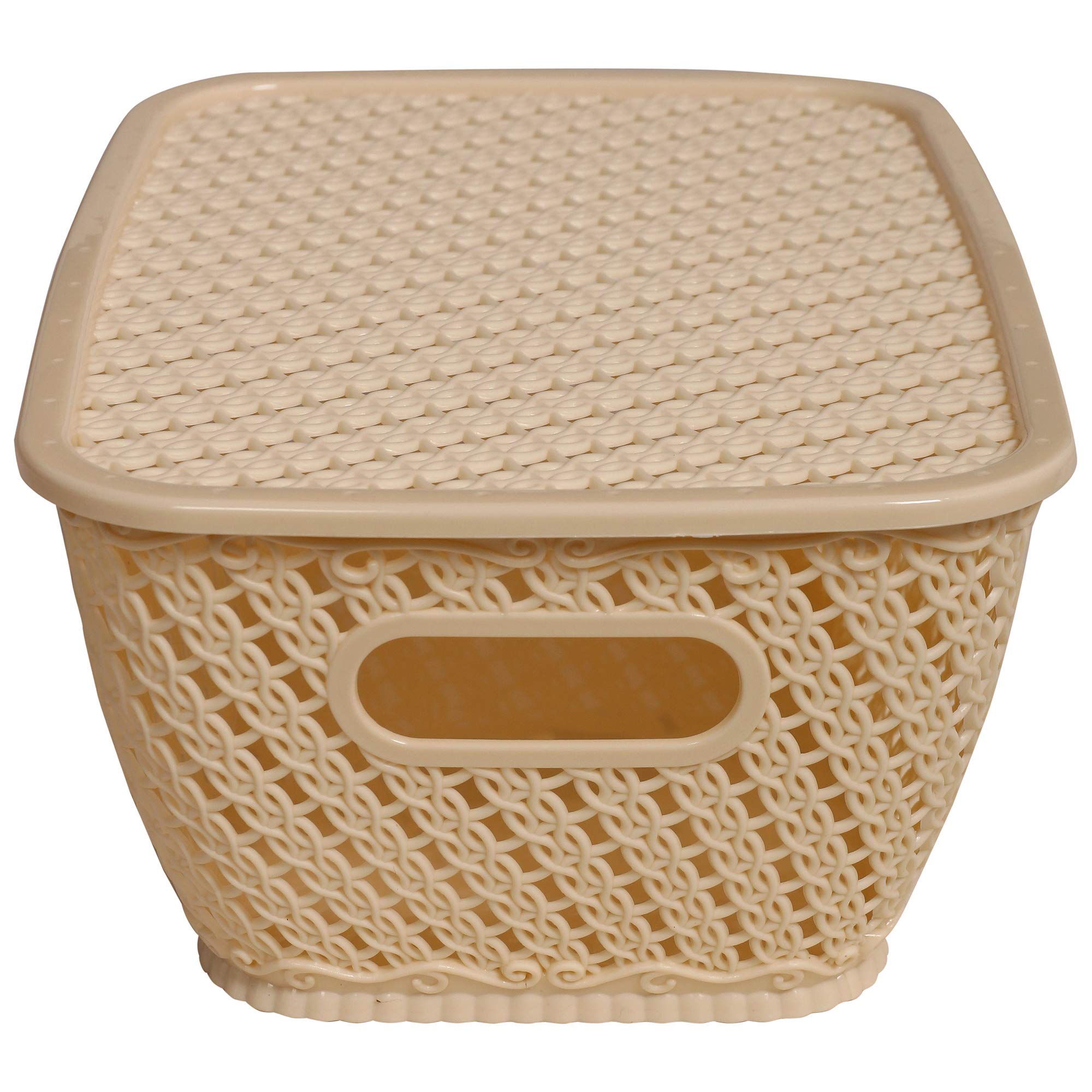 Kuber Industries Plastic 4 Pieces Small Size Multipurpose Solitaire Storage Basket for Kitchen, Office, Bedroom, Bath Room with Lid (Brown & Cream) CT - view 4