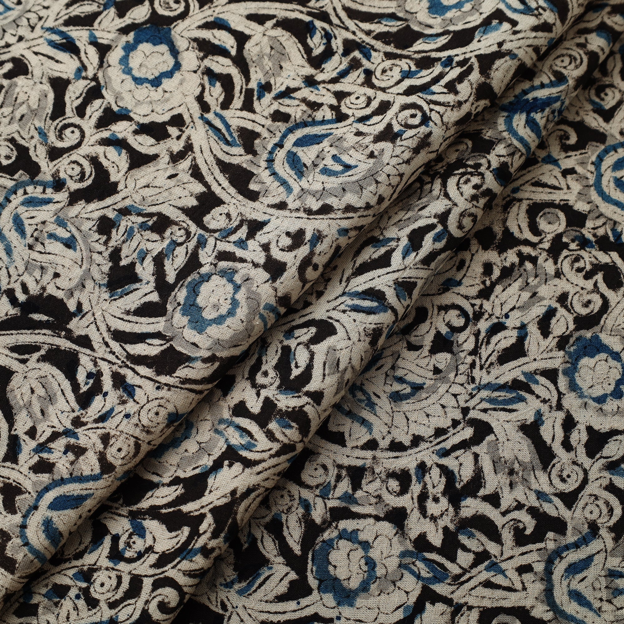 SOUTH KARGHA Black - Pedana Kalamkari Block Printed Cotton Fabric 01