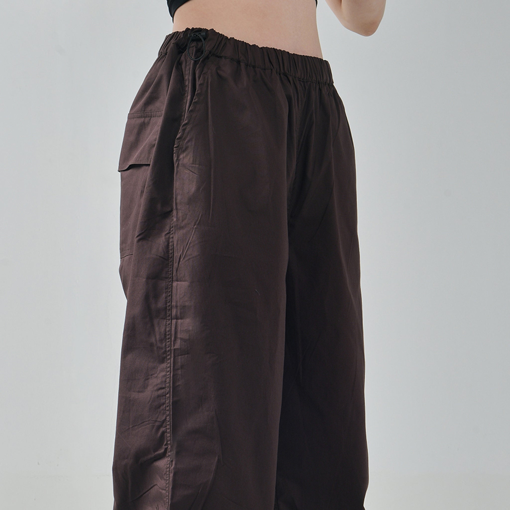 I Z F Black Tube Top & Brown Parachute Pants - view 6