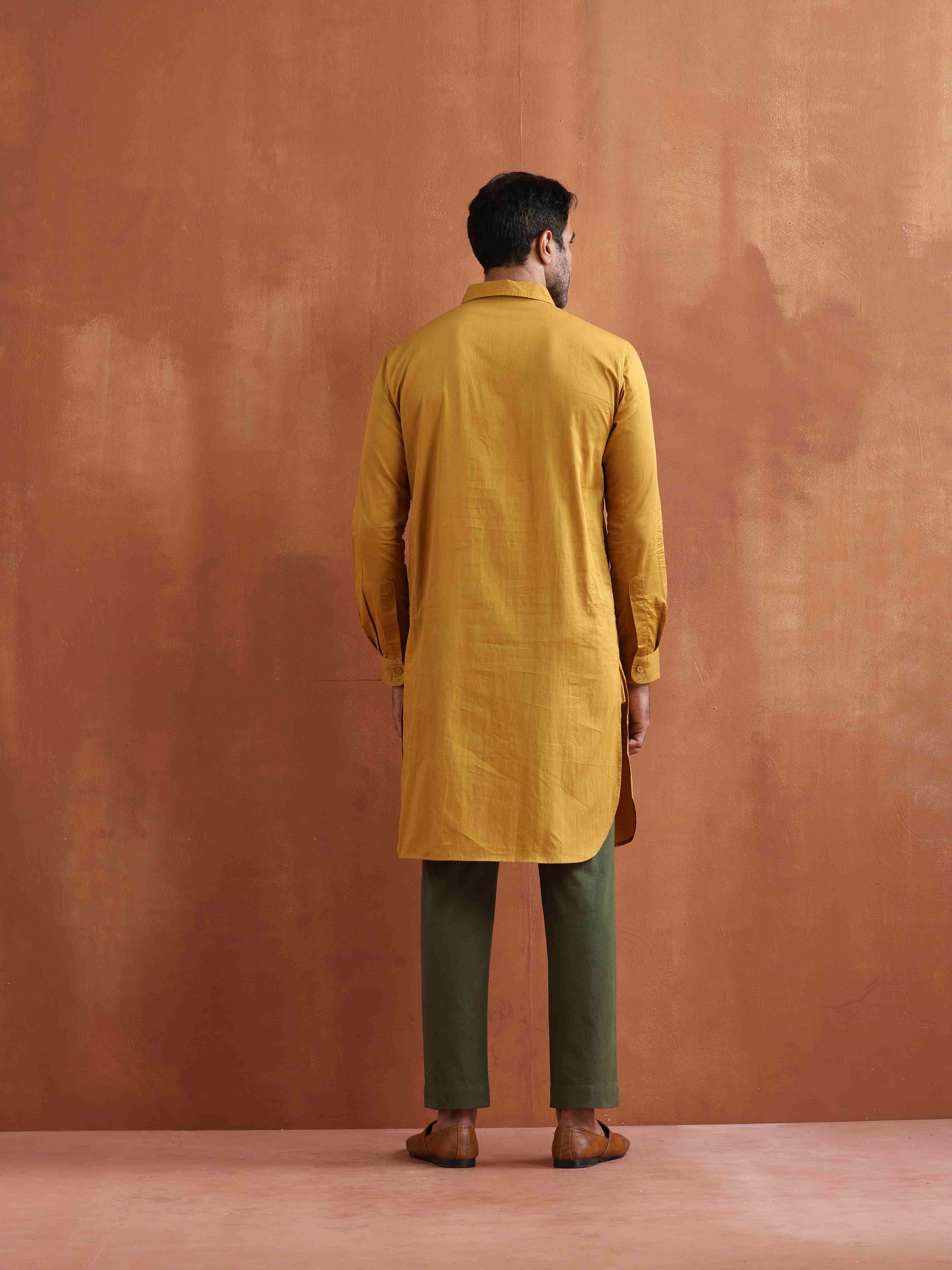 trueBrowns Men's Mustard Cotton Kurta - view 6