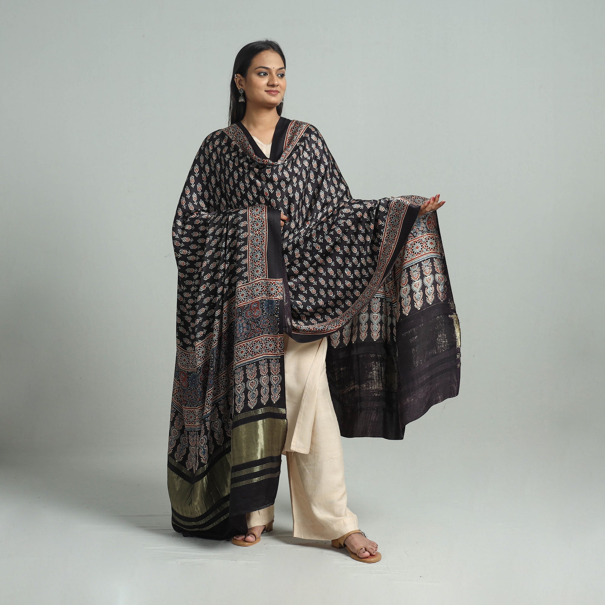 KACHCHH JI CHHAAP Black - Modal Silk Block Print Ajrakh Dupatta 93 - view 2