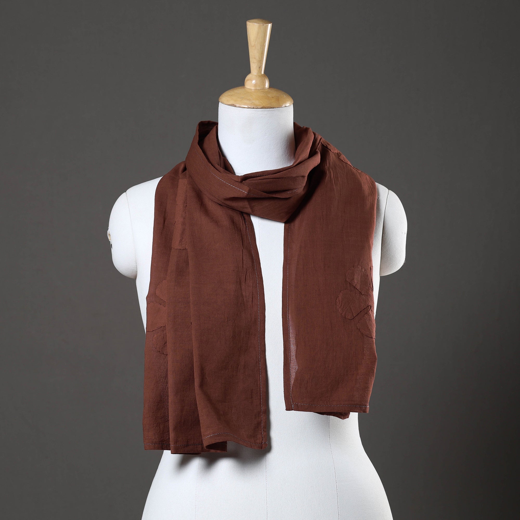 SHADES OF MARUDHARA Brown - Barmer Applique Cut Work Mul Cotton Stole