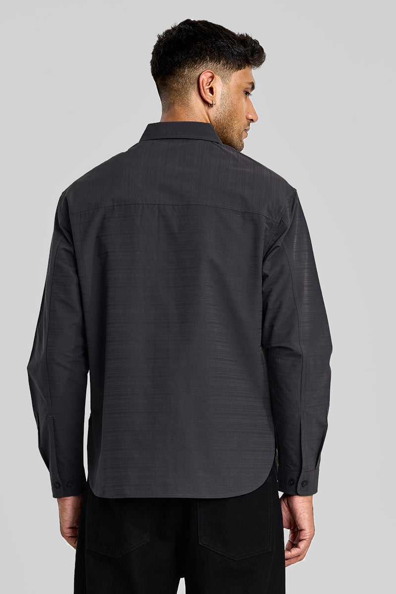 SNITCH Charcoal Grey Stripes Relaxed Fit Overshirt - view 7