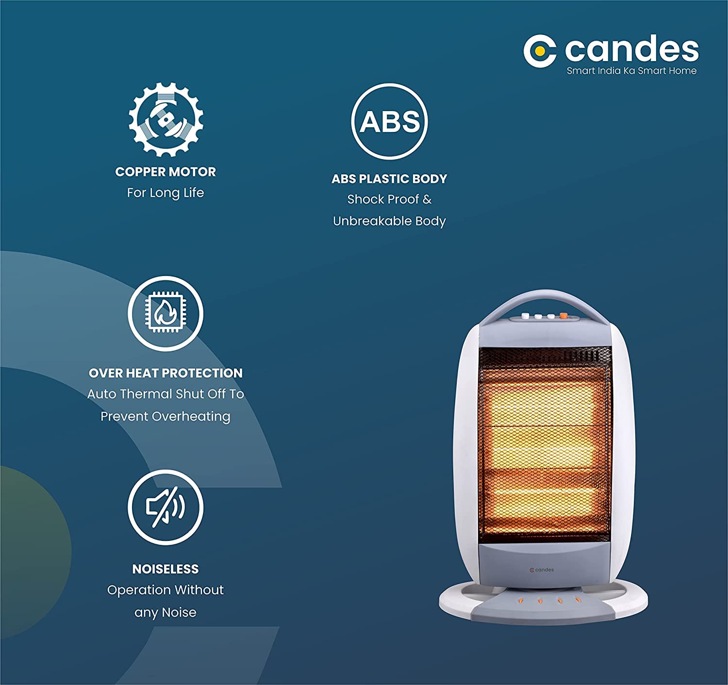Candes New Infra Halogen Room Heater (White, Grey, 1200 watts) 3 Rod - view 5