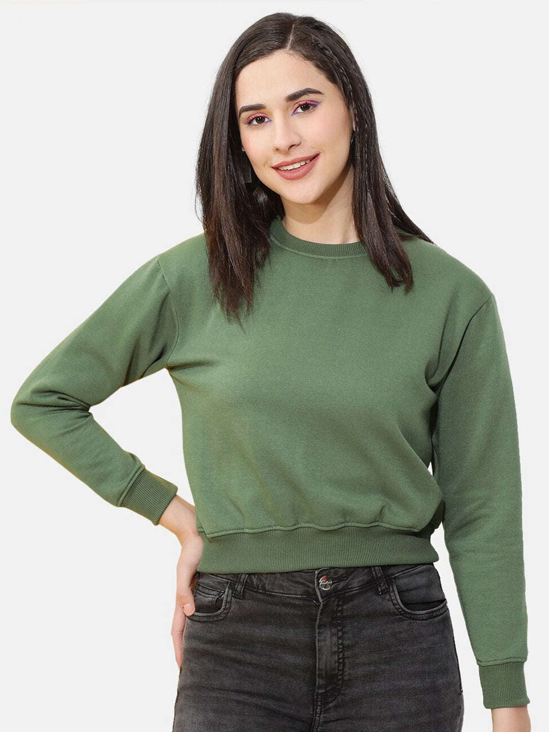 Freehand By The Indian Garage Co Women's Solid Regular Fit Sweatshirt