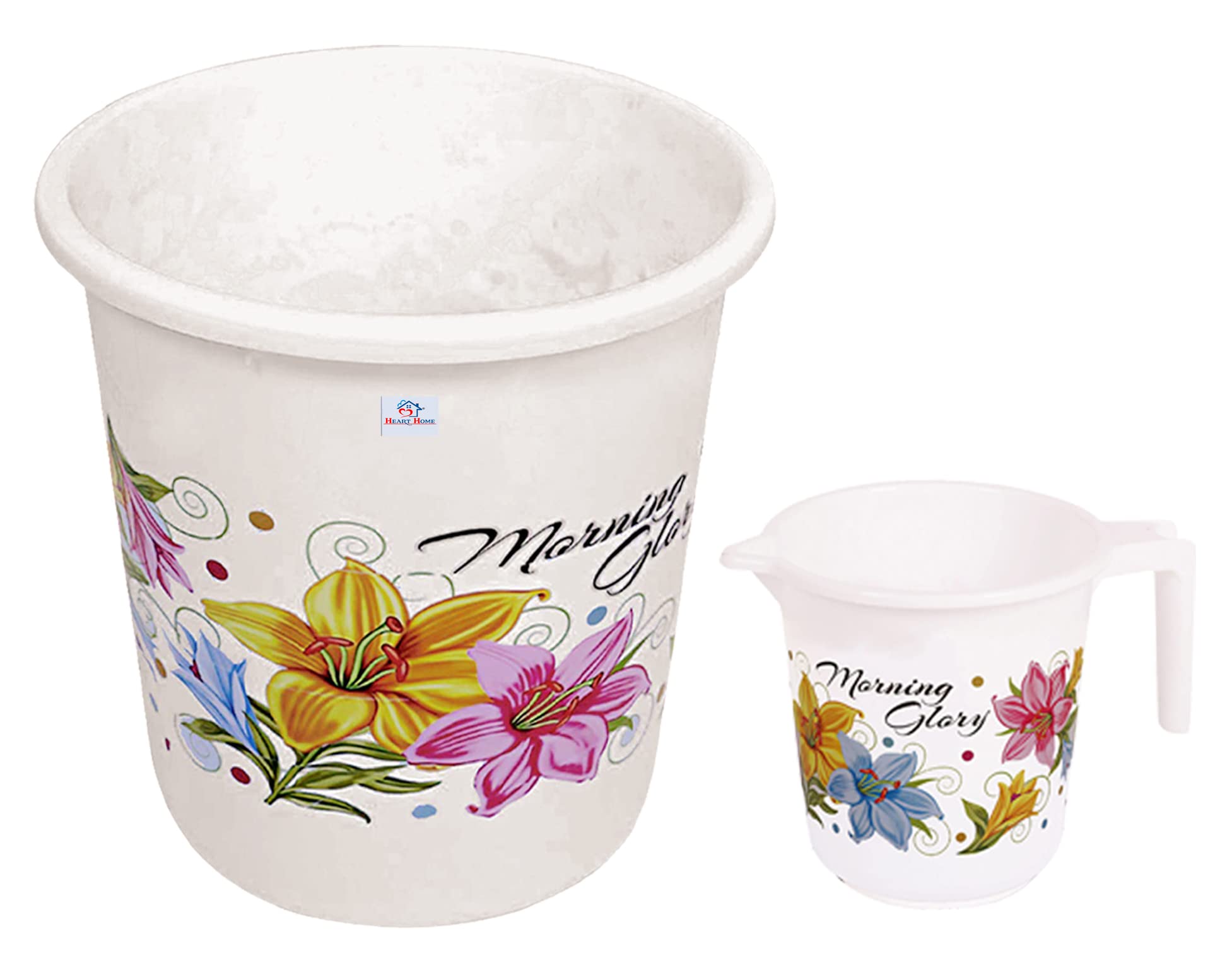 Bathroom dustbin mug – Heart Home Printed 2 Pieces Plastic Bathroom Dustbin & Mug Set (White)