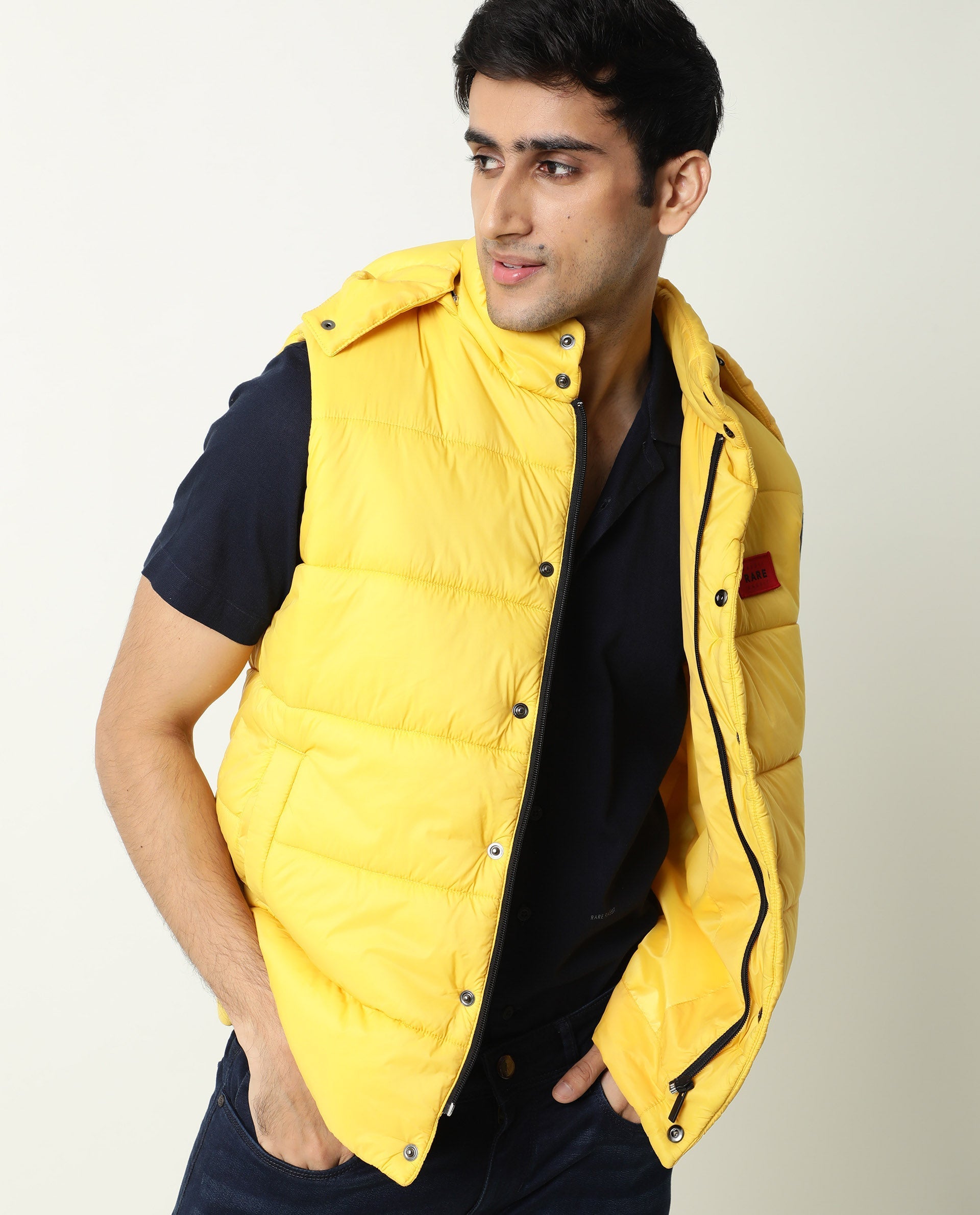 Rare Rabbit Men's Depot Yellow Plain Sleeveless Detachable Hood Puffer Jacket - view 7