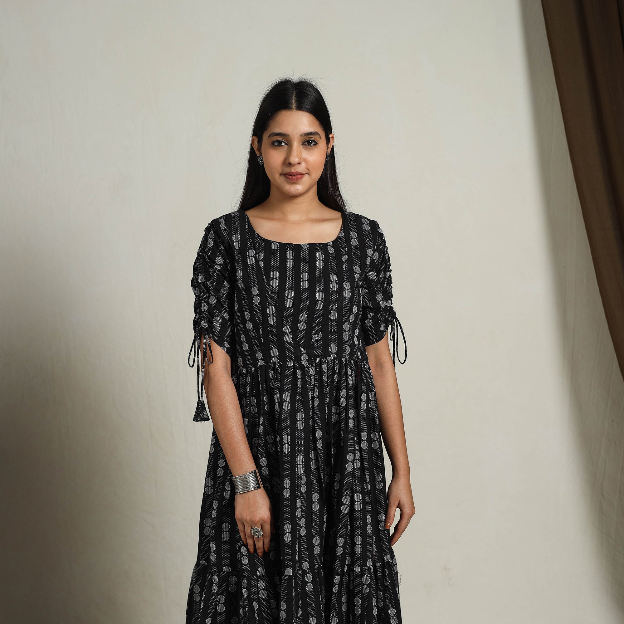 ITOKRI CASUALS Black - Tiered Fit & Flare Cotton Jacquard Dress 04