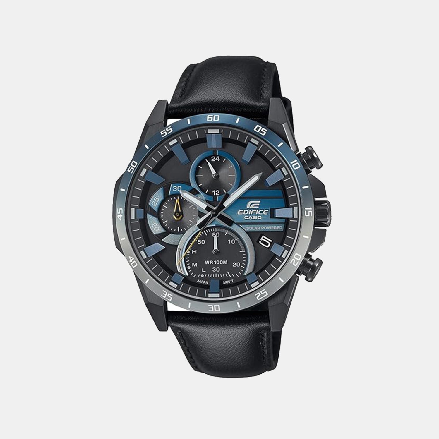 Casio Edifice Men Quartz Blue Dial Multi-Function Leather Watch ED623