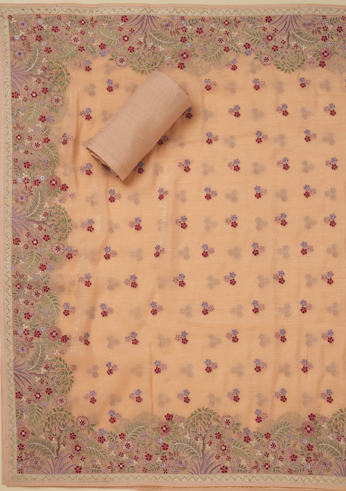 Koskii Peach Threadwork Tissue Unstitched Salwar Suit - view 5