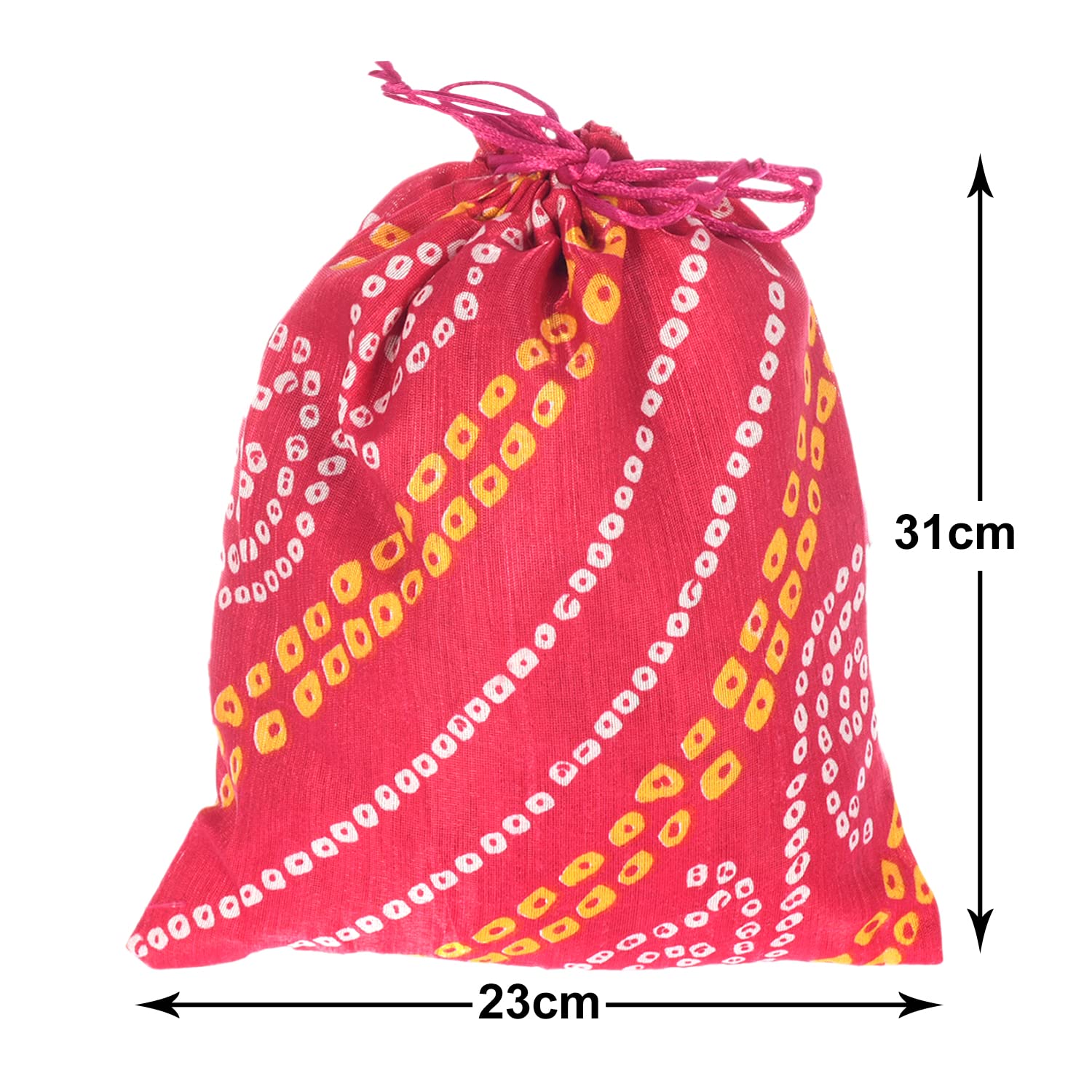 Kuber Industries Bandhej Print Potli Bag for Small Accessories, Money, Bindi With Drawstring Set of 6 (Pink) - view 7