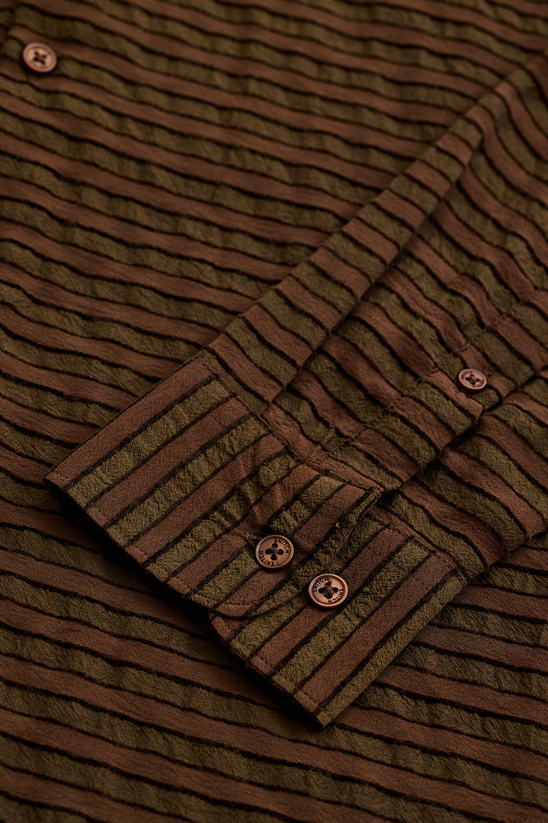 SNITCH Brown Textured Stripes Shirt - view 8