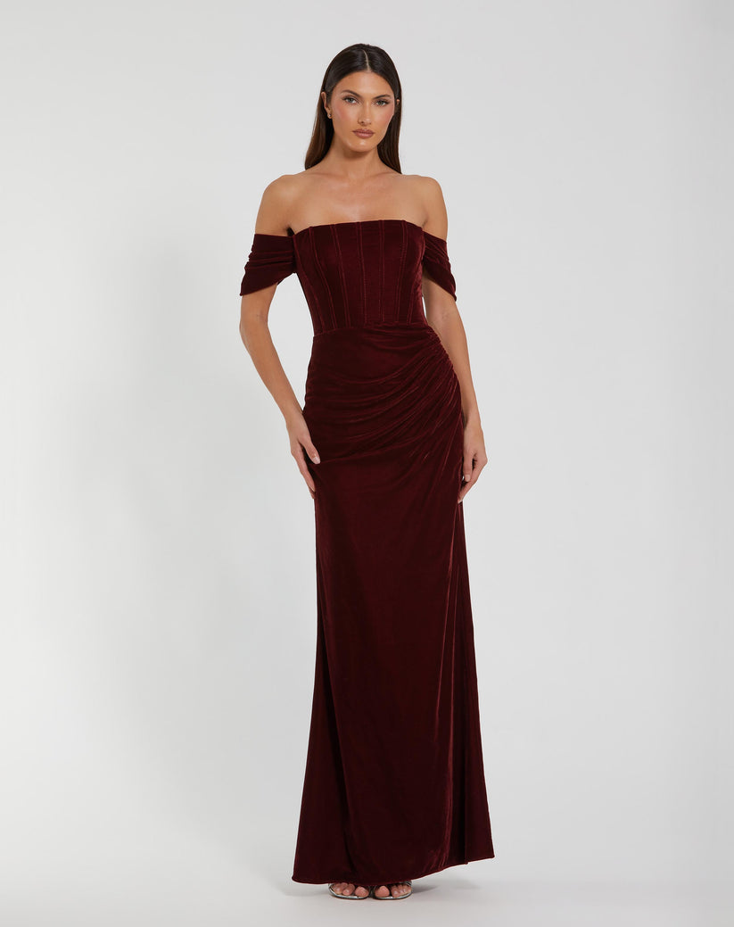 Mac Duggal 11752 Long Formal Fitted Velvet Prom Dress