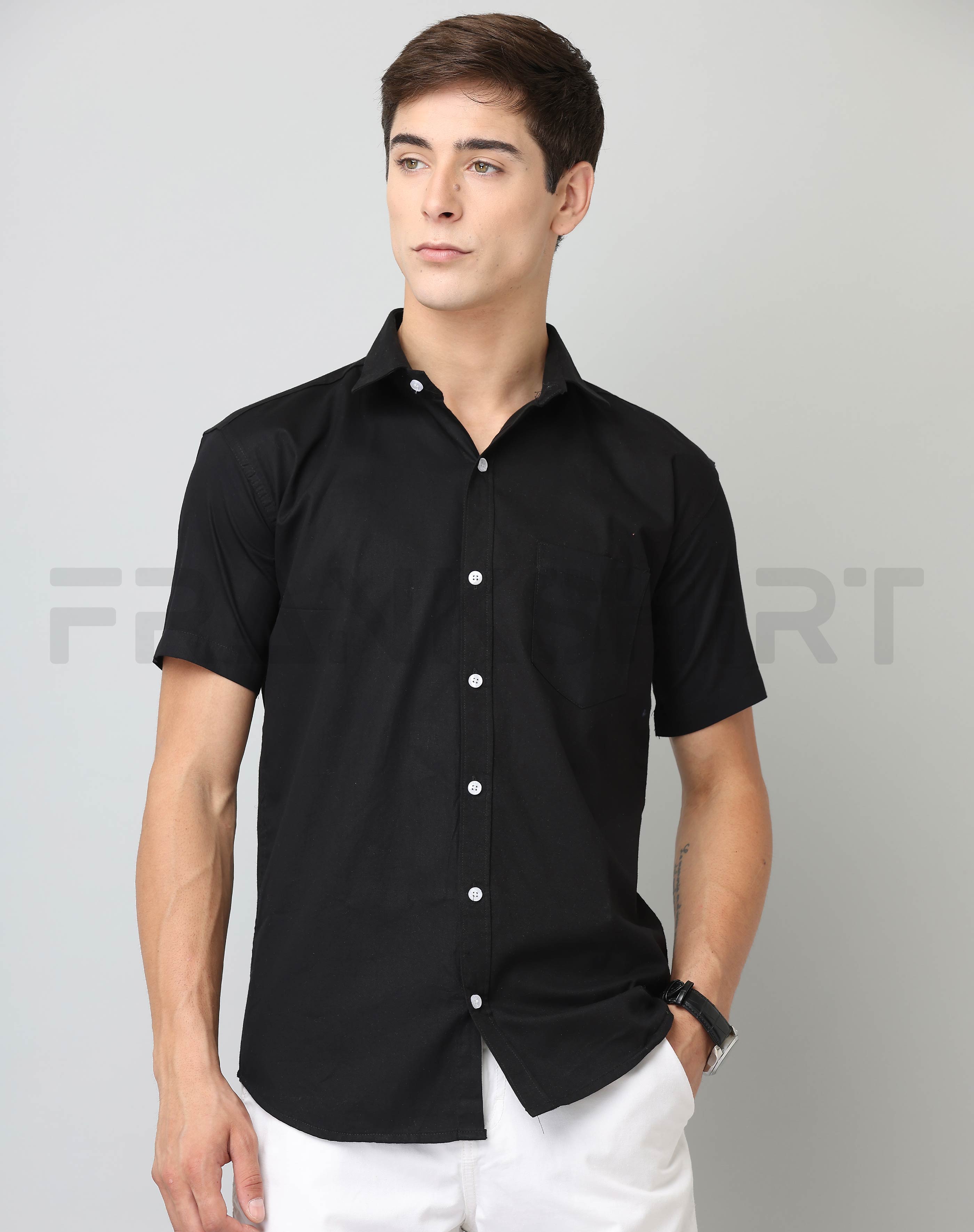 BlackTree Frankshirt Half Sleeve Black Tailored Fit Cotton Casual Shirt for Man - view 3