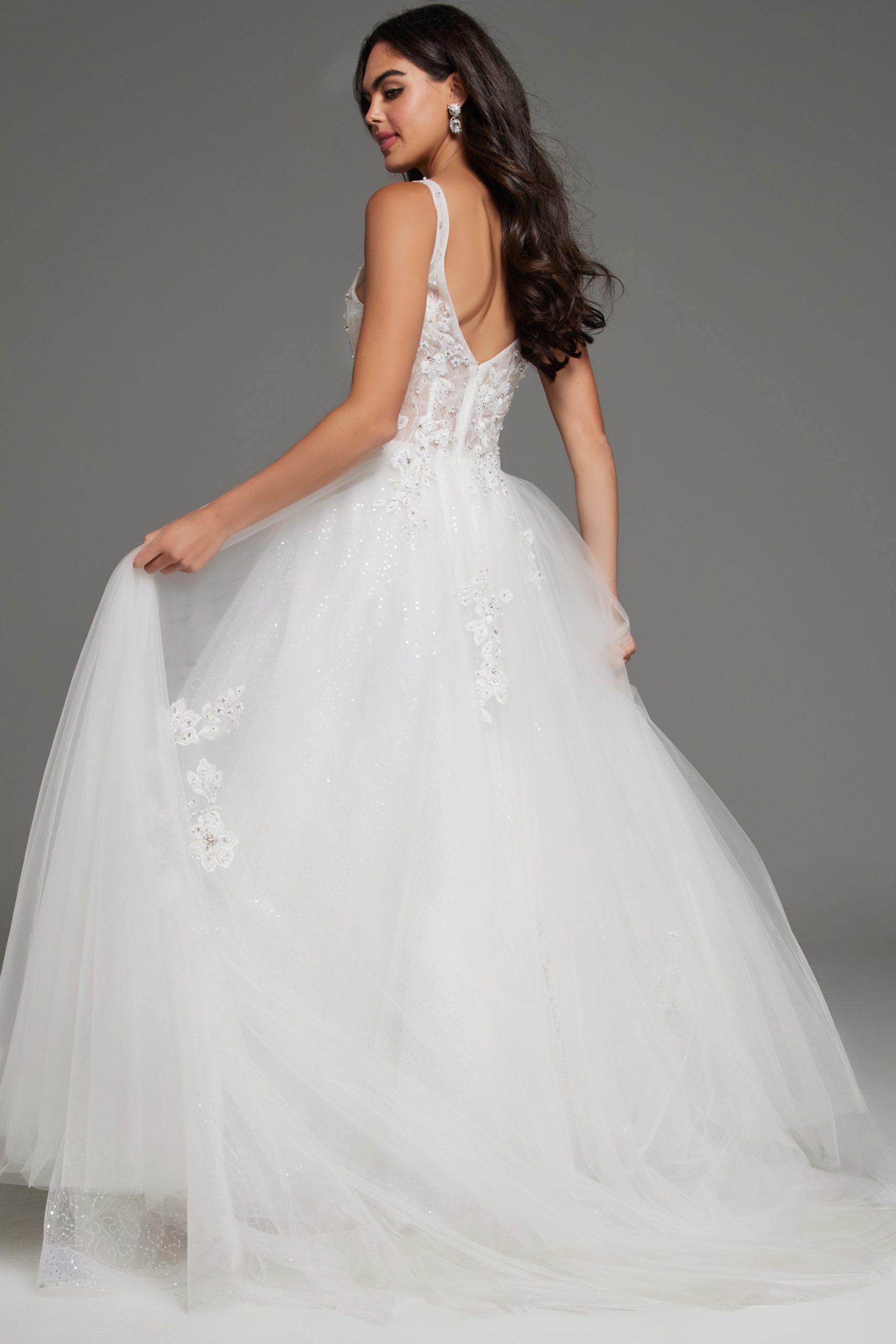 Jovani 37468 Bridal Long Ball Gown Beaded Floral Applique Wedding Dress - view 2