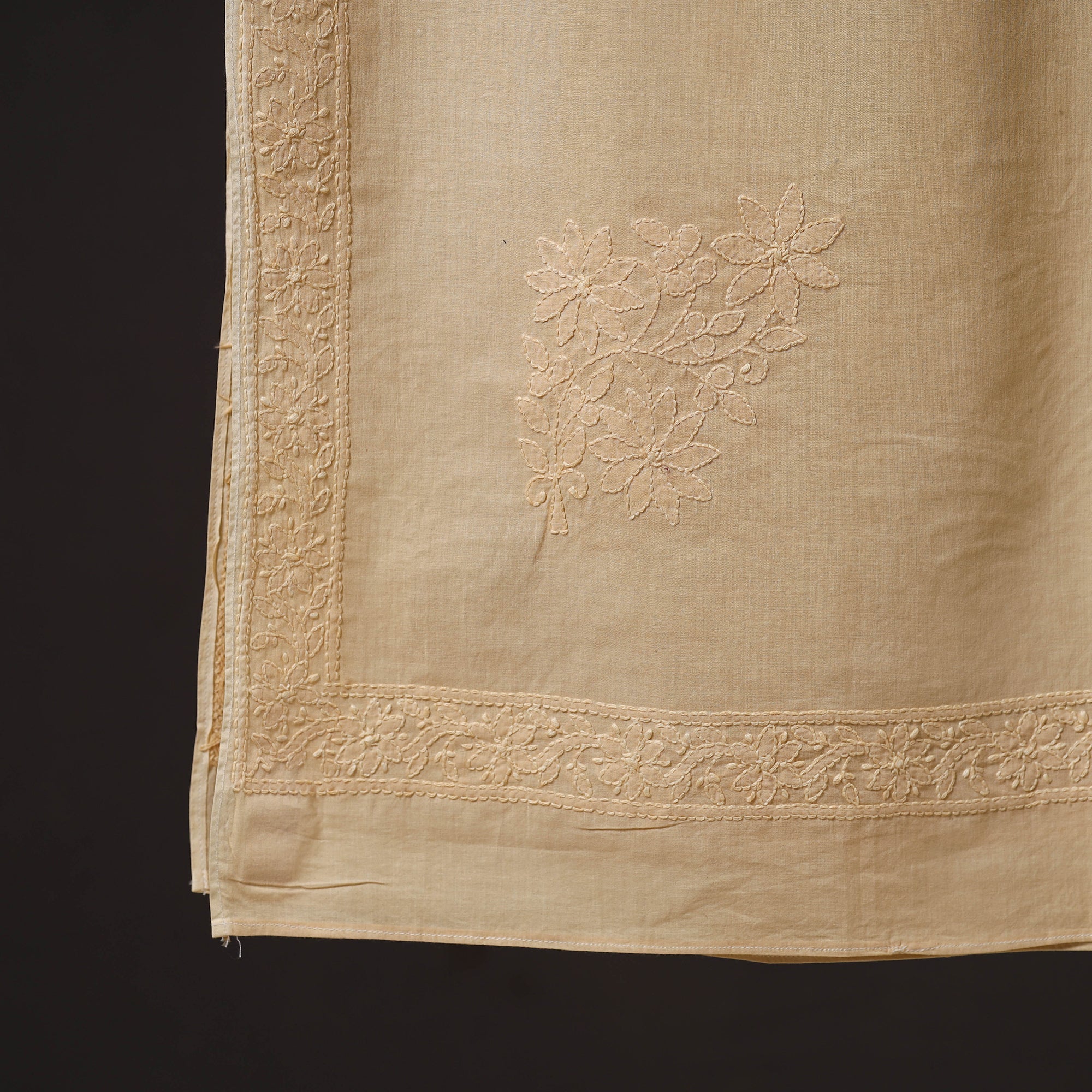MEHARKI CHIKAN Beige - Hand Embroidered Lucknow Chikankari Cotton Stole 10 - view 2