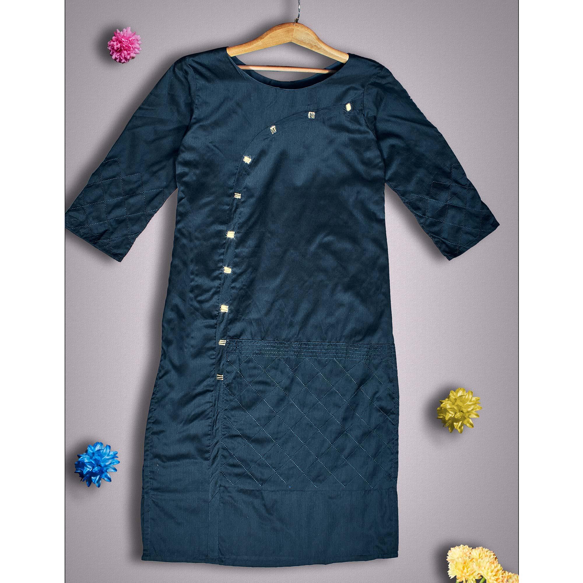 Peachmode Seller Energetic Navy Blue Colored Partywear Embroidered Viscose Kurti - view 2