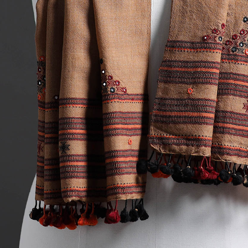 VANKAR BHIMJI KANJI Brown - Kutch Embroidery Handwoven Mirror Work Merino Woolen Stole 06 - view 2