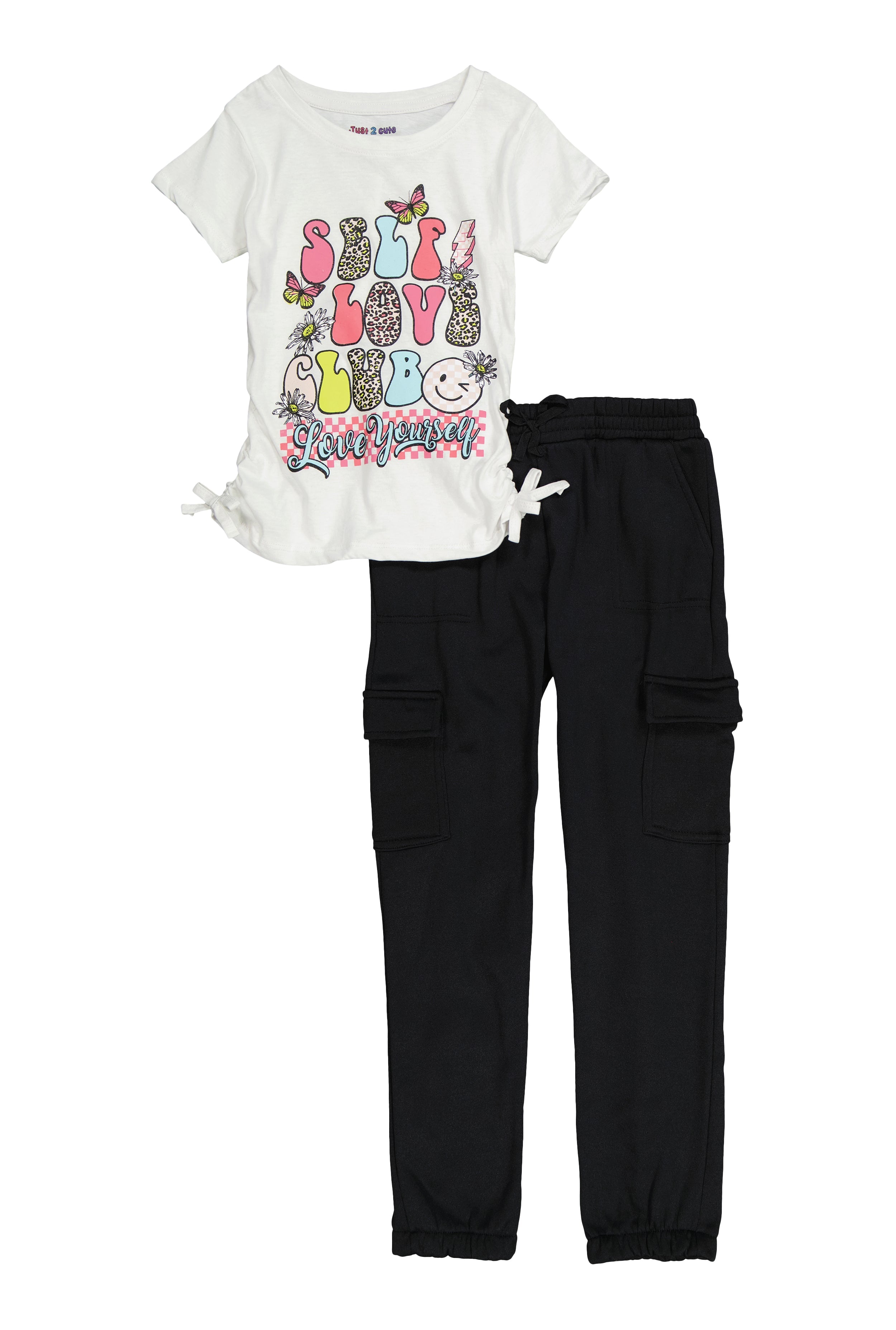 Rainbow Shops Girls Self Love Club Tee and Cargo Sweatpants
