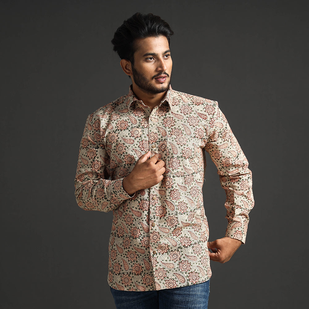 ITOKRI CASUALS Beige - Premium Pedana Kalamkari Block Printed Cotton Men Full Sleeve Shirt - view 2