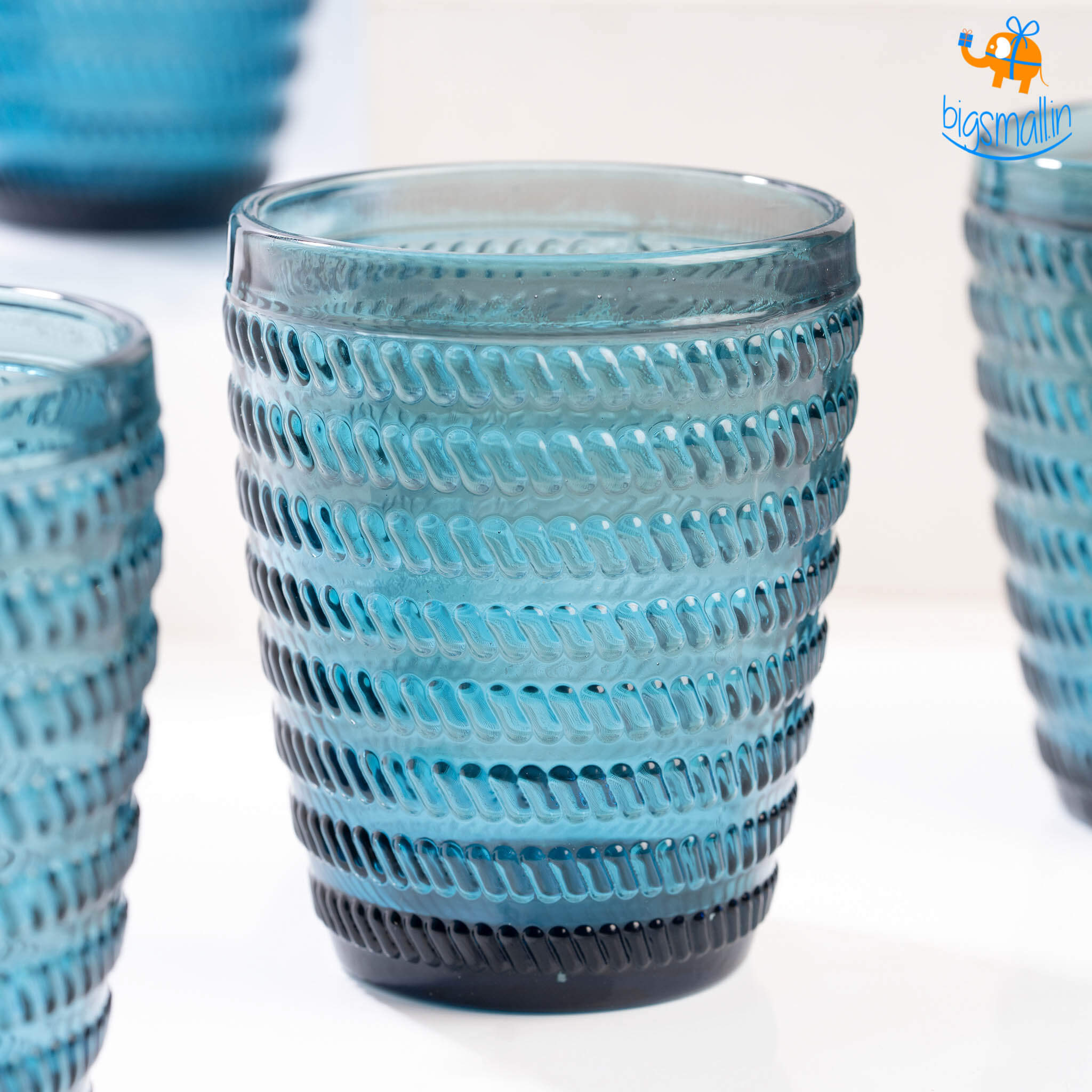 Devnow Crystal Blue Textured Glasses - Set of 6 - view 5