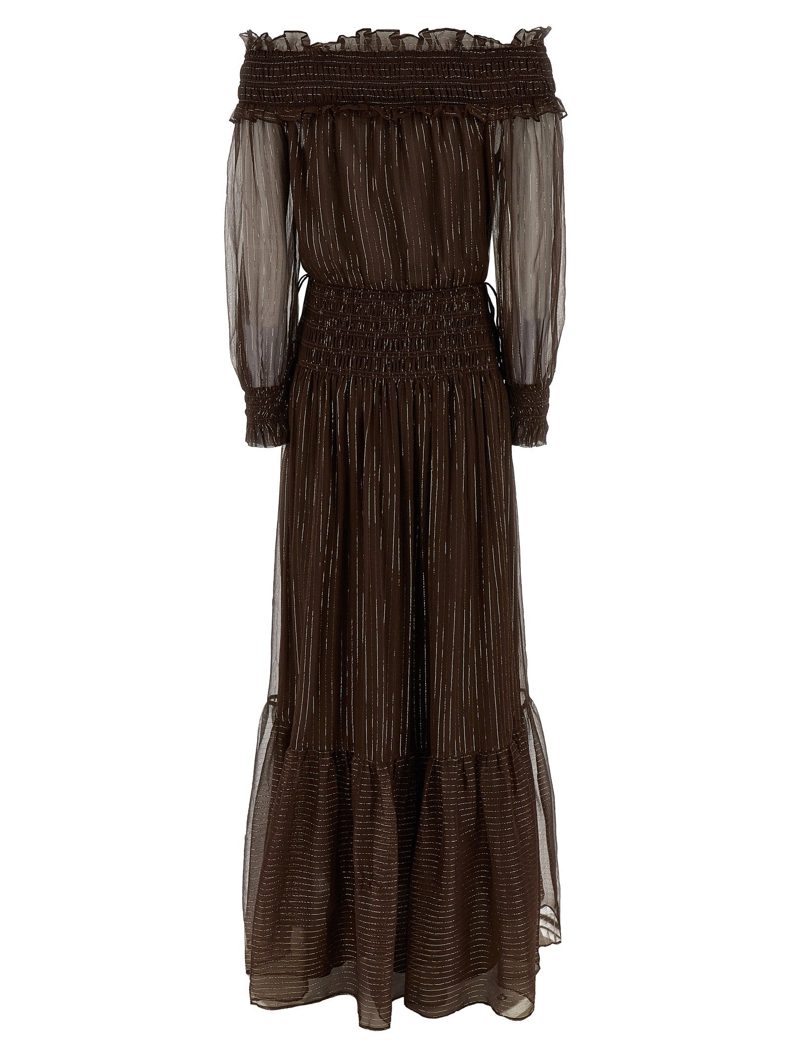 Self-Portrait Brown Georgette Off Shoulder Maxi Dress - view 2