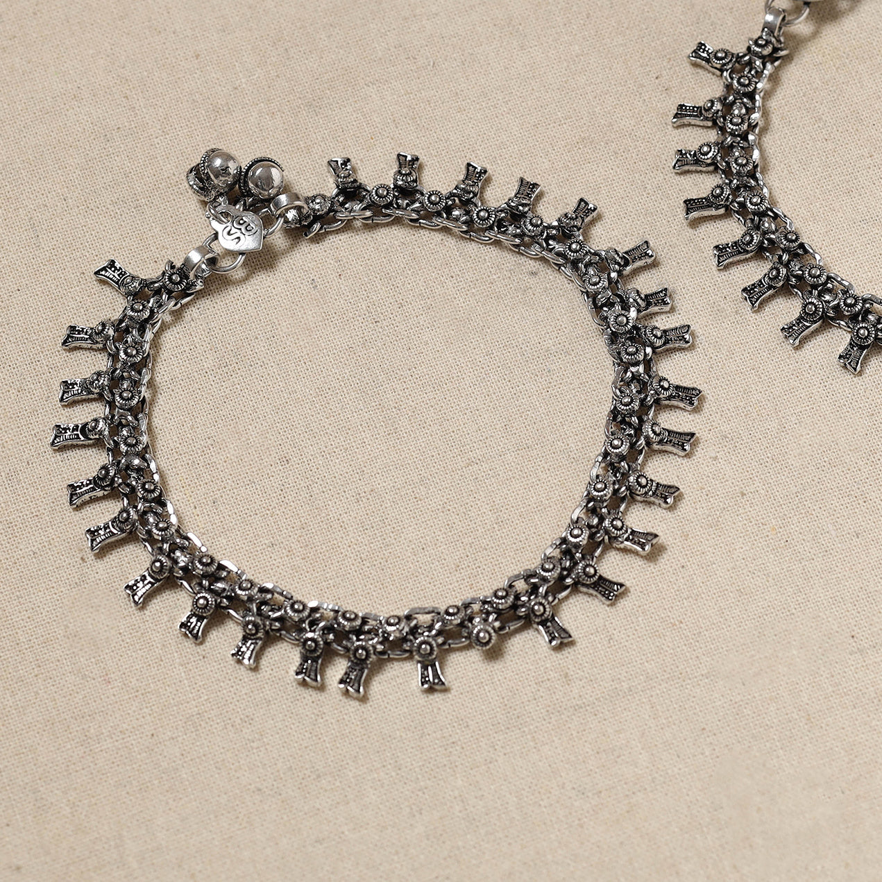 WHITE RIVER STORIES Antique Finish Oxidised German Silver Payal (pair) - view 2