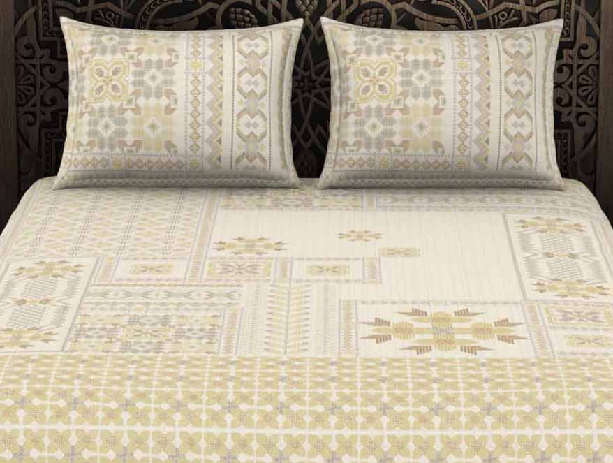 Spaces India Geometric Beige 100% Cotton King Size Bedsheet Rangana Digital - By Spaces - view 5