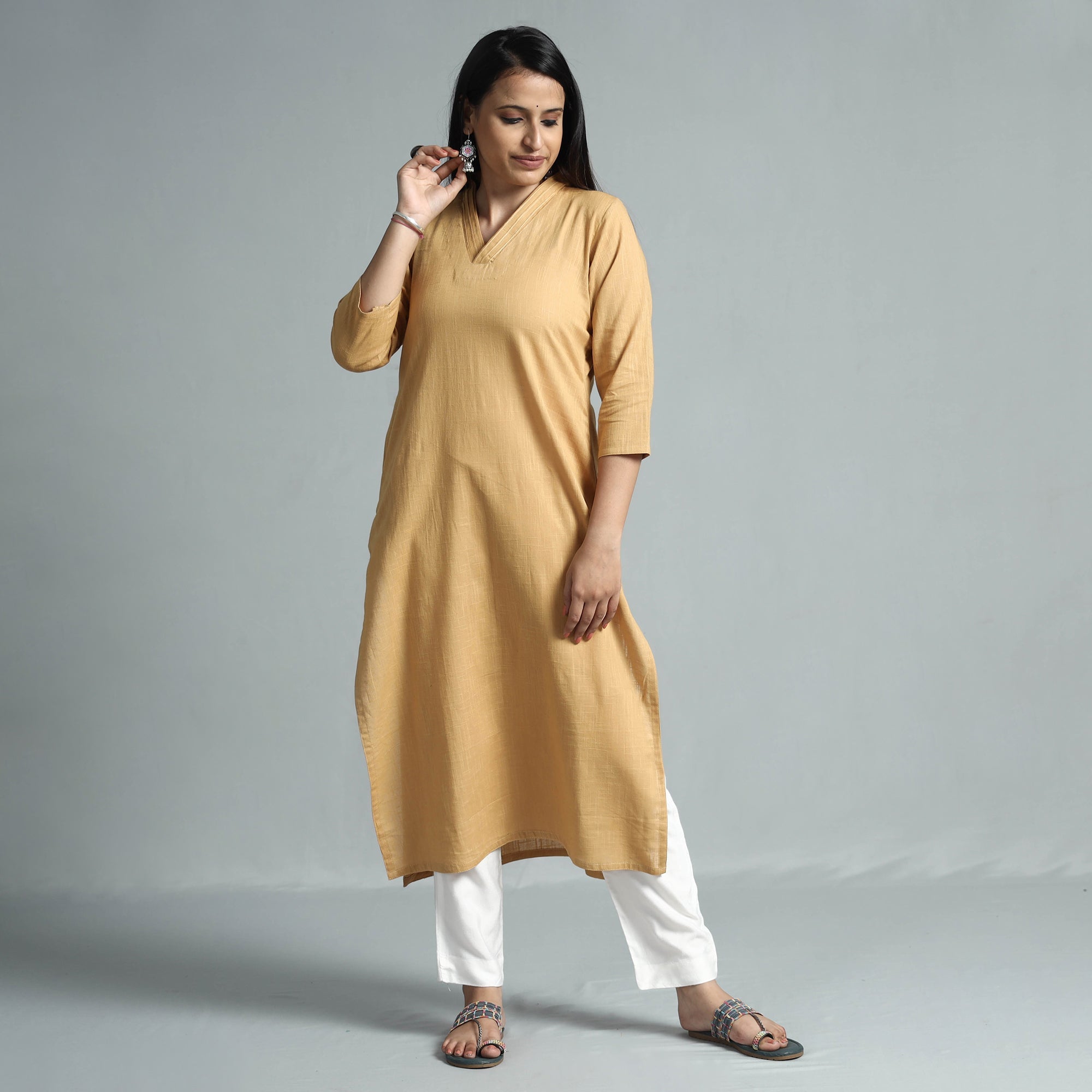 ITOKRI CASUALS Beige - Plain Flex Cotton Long Straight Kurta 21 - view 2