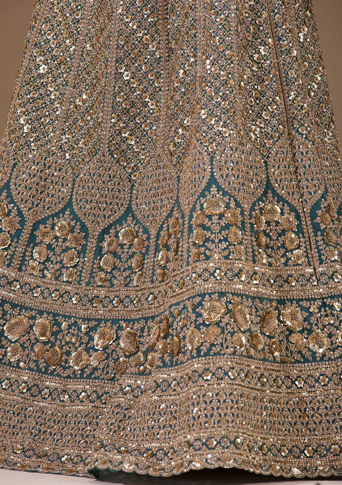 Koskii Turquoise Blue Sequins Net Readymade Lehenga - view 8