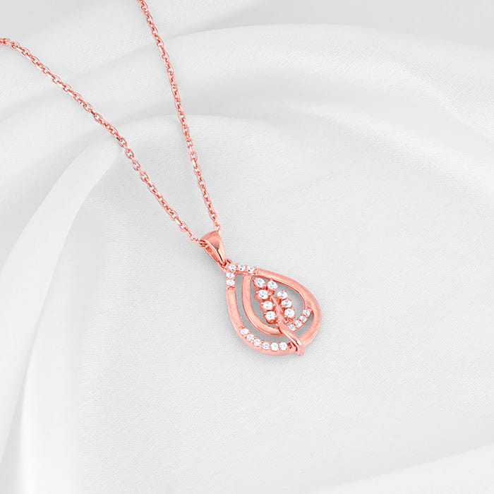 GIVA Jewellery Rose Gold Leaf Ritz Pendant With Link Chain - view 2