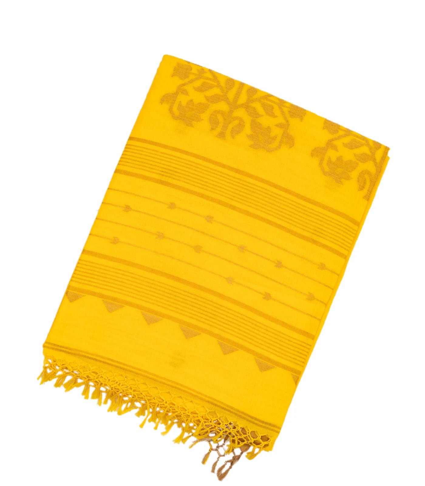 RmKV Yellow Handloom Bengal Cotton Saree With Star Buttas