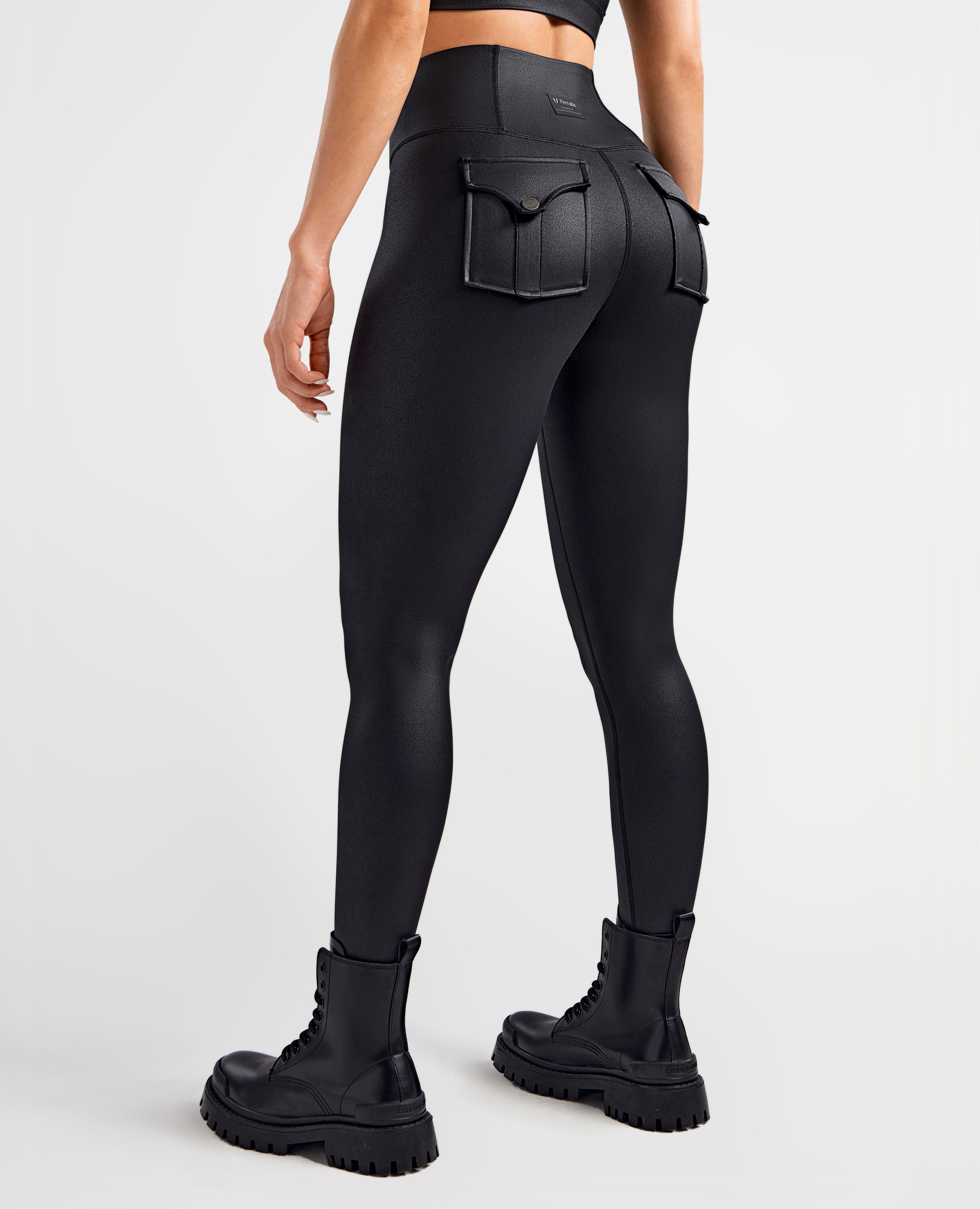 FIRM ABS Faux Leather Cargo Power Leggings - Black - view 7