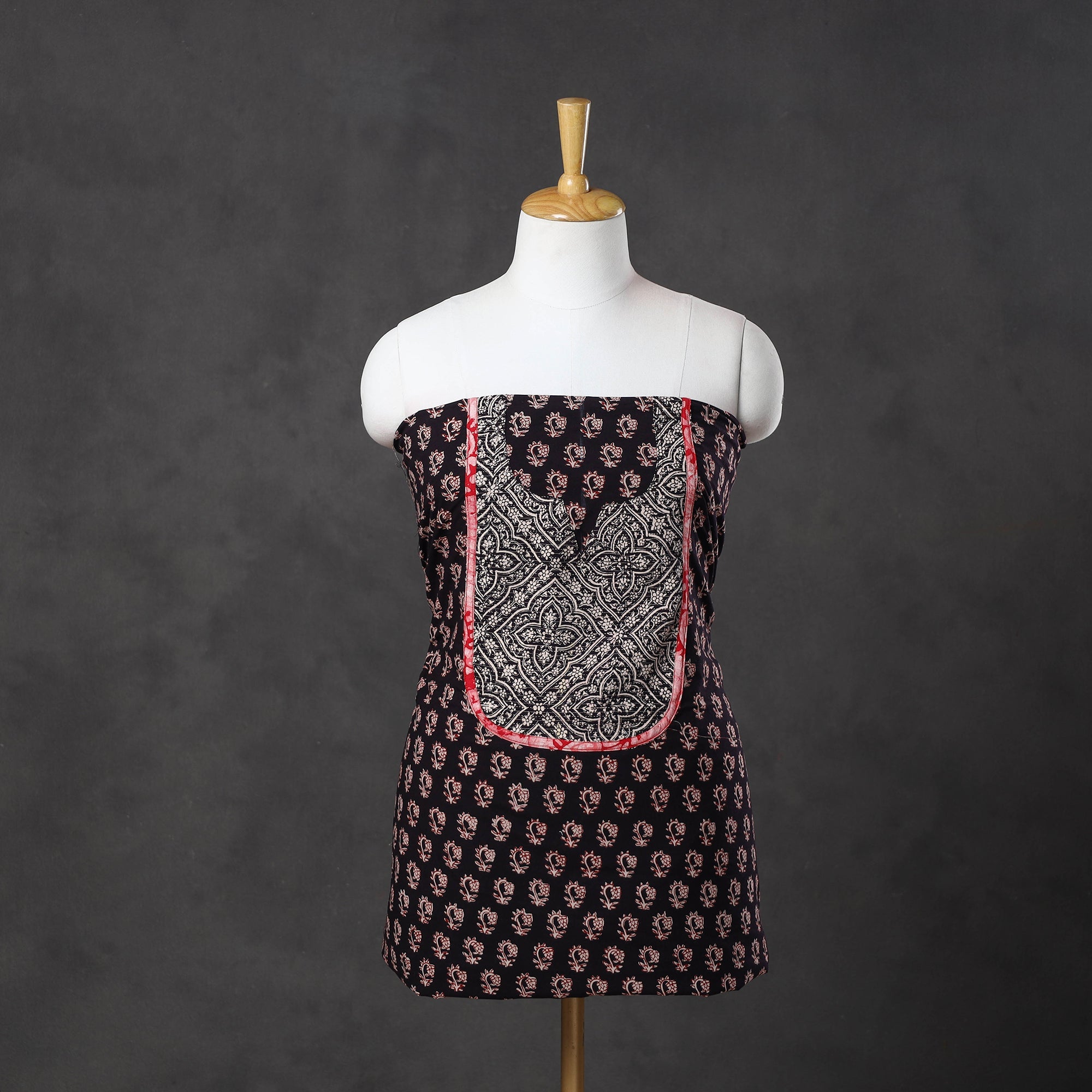 NOORI BAZAR Black - Bagh Print Cotton Kurta Material with Patchwork (3m) 05