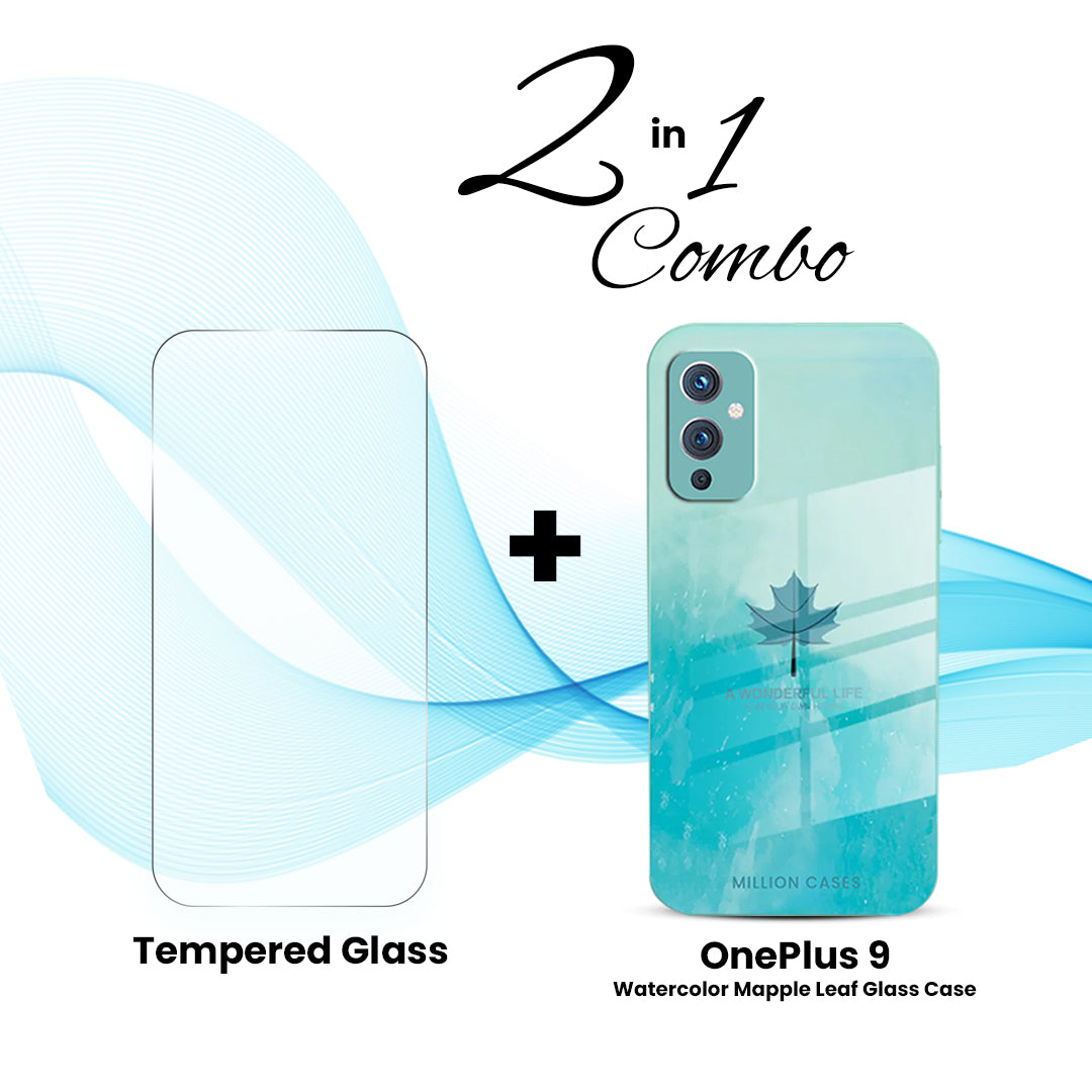 OnePlus (2 in 1 Combo) - Watercolor Mapple Leaf Glass Case + Tempered Glass - view 5